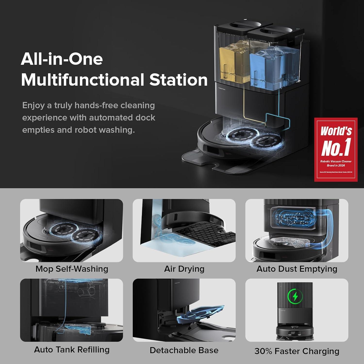 image:imageroborock Qrevo Series Robot Vacuum and Mop 8000Pa Suction Upgraded from Qrevo S AntiTangle Brush Smart Obstacle Avoidance Auto Mop Washing AllinOne Dock 200RPM Spinning Mops WhiteQV 35AQV 35A Black