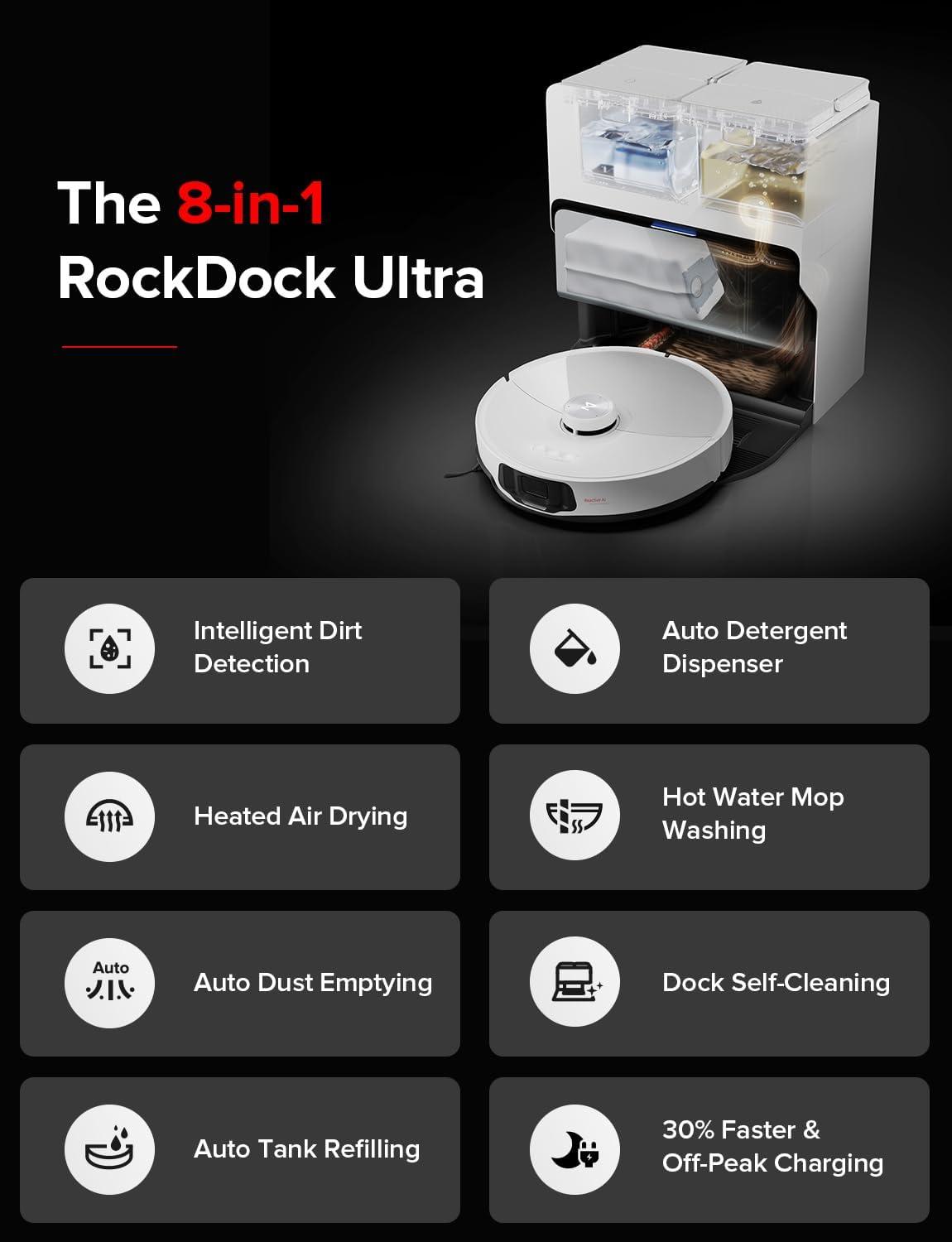 image:imageroborock S8 Max Ultra with Auto Water Refilling and Drainage System Robot Vacuum and Mop FlexiArm Design Smart Dirt Detection SelfEmptying 8000Pa Suction for Various Floors Pet Hair WhiteS8 MaxV Ultra
