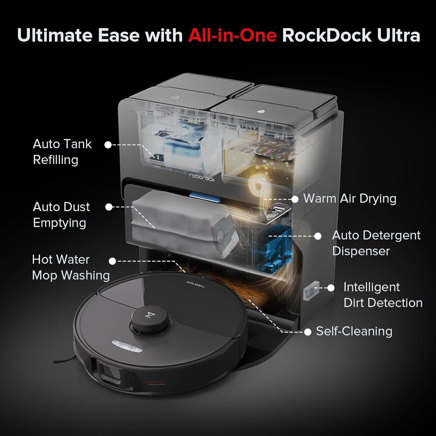 image:imageroborock S8 Max Ultra with Auto Water Refilling and Drainage System Robot Vacuum and Mop FlexiArm Design Smart Dirt Detection SelfEmptying 8000Pa Suction for Various Floors Pet Hair WhiteS8 Max Ultra Black