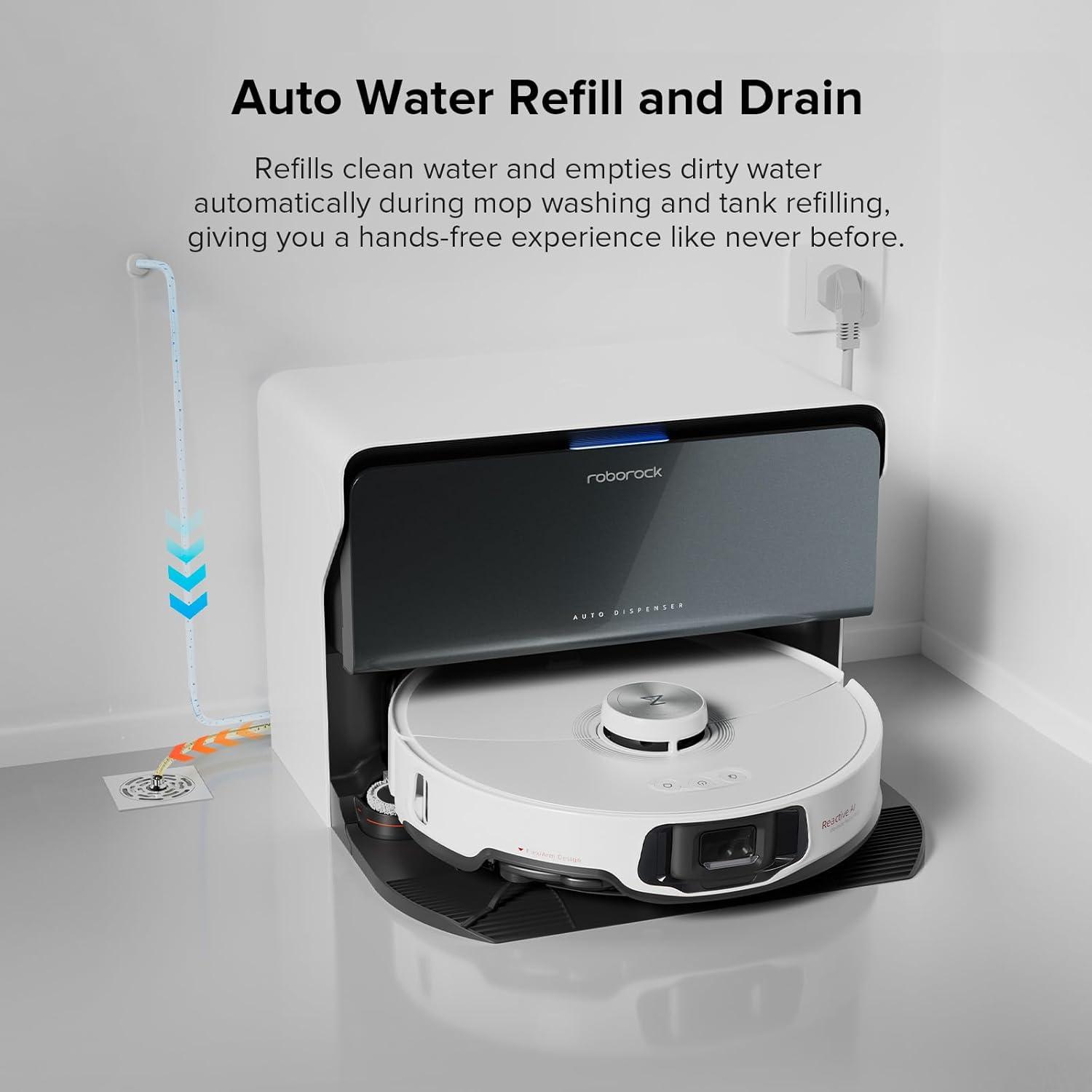 image:imageroborock S8 Max Ultra with Auto Water Refilling and Drainage System Robot Vacuum and Mop FlexiArm Design Smart Dirt Detection SelfEmptying 8000Pa Suction for Various Floors Pet Hair WhiteS8 MaxV Ultra with Refill and Drainage