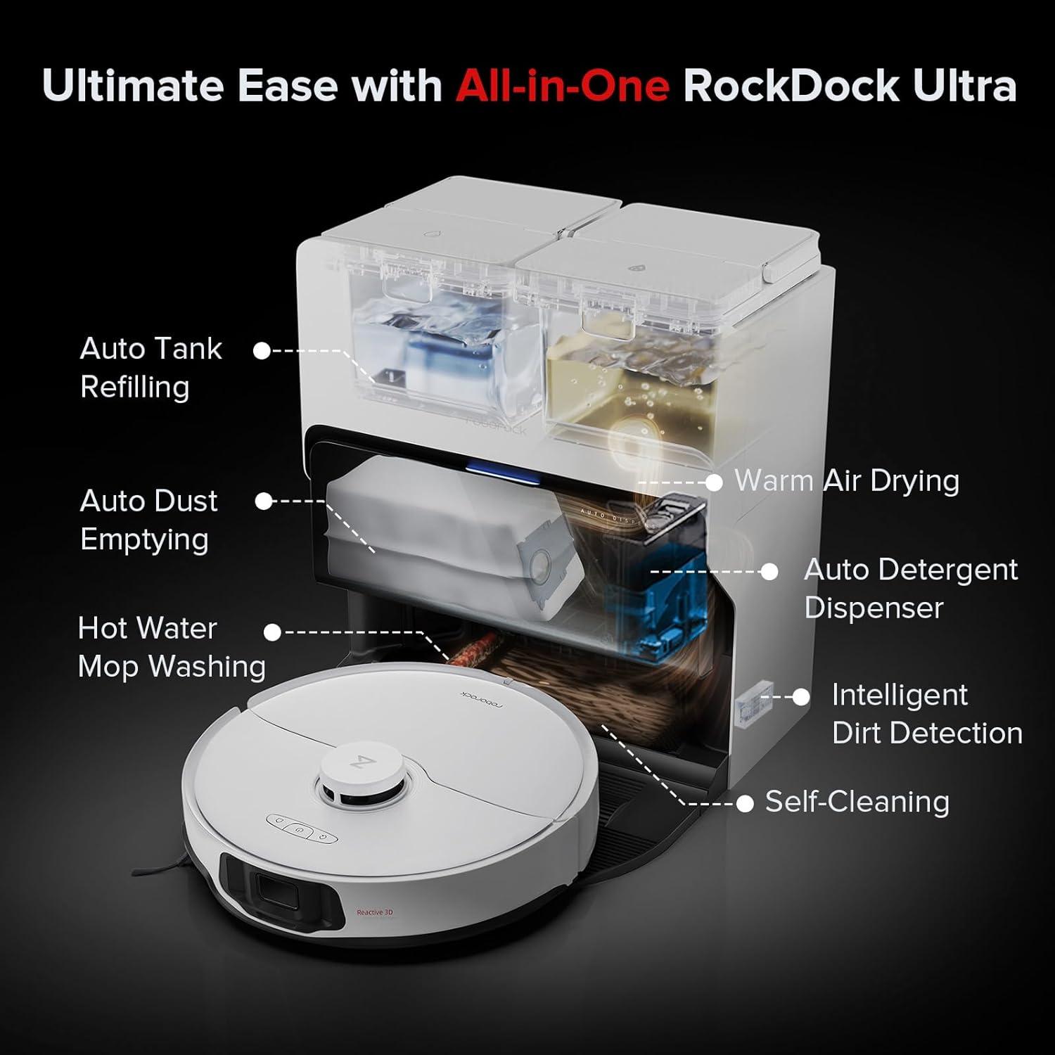 image:imageroborock S8 Max Ultra with Auto Water Refilling and Drainage System Robot Vacuum and Mop FlexiArm Design Smart Dirt Detection SelfEmptying 8000Pa Suction for Various Floors Pet Hair WhiteS8 Max Ultra White