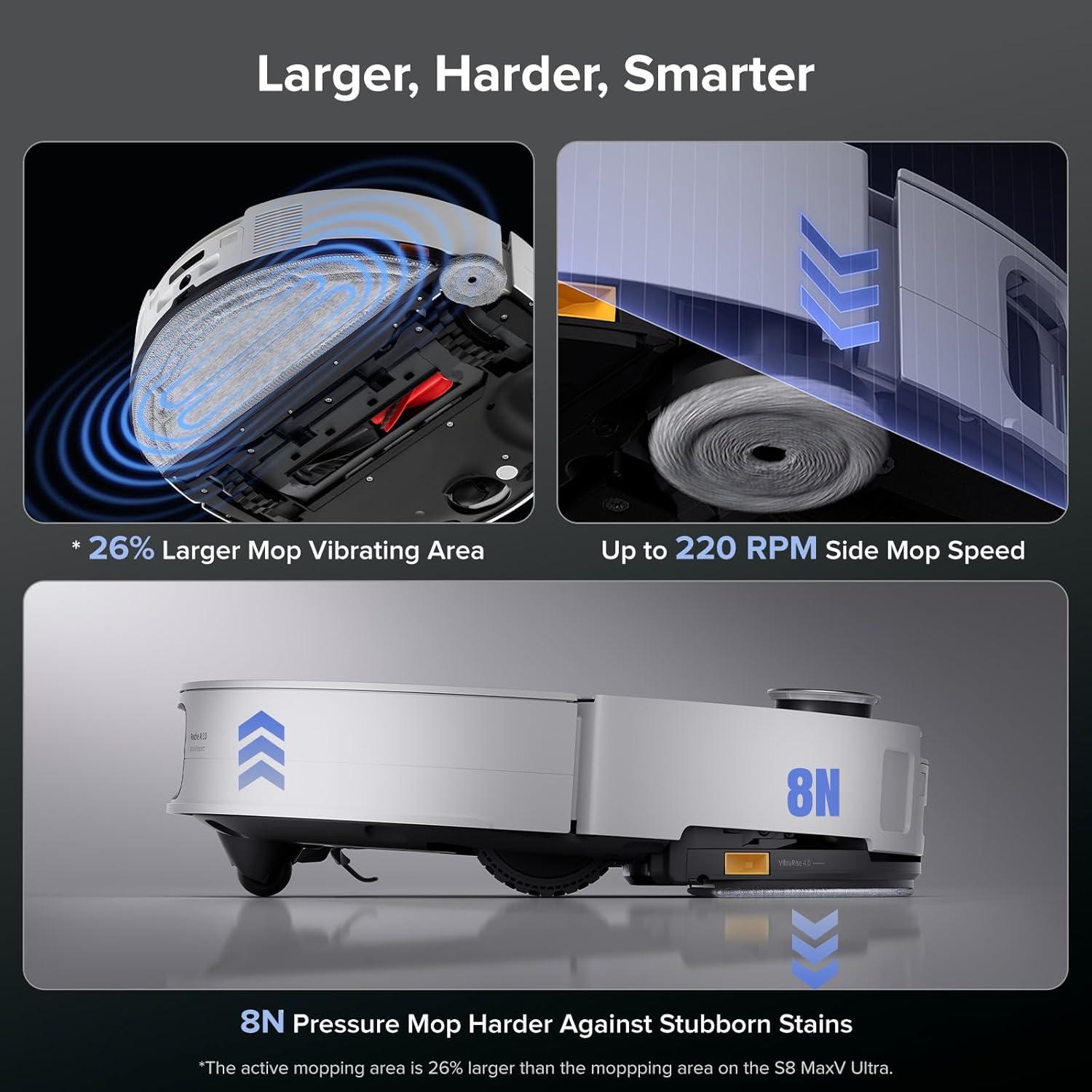 image:imageroborock Saros 10 Robot Vacuum and Mop 22000Pa Suction AI Obstacle Avoidance 314inch Ultra Thin Intelligent Dirt Detection Zero Tangling Main Brush Hot Water Mop amp Dock Self CleaningSaros 10 White