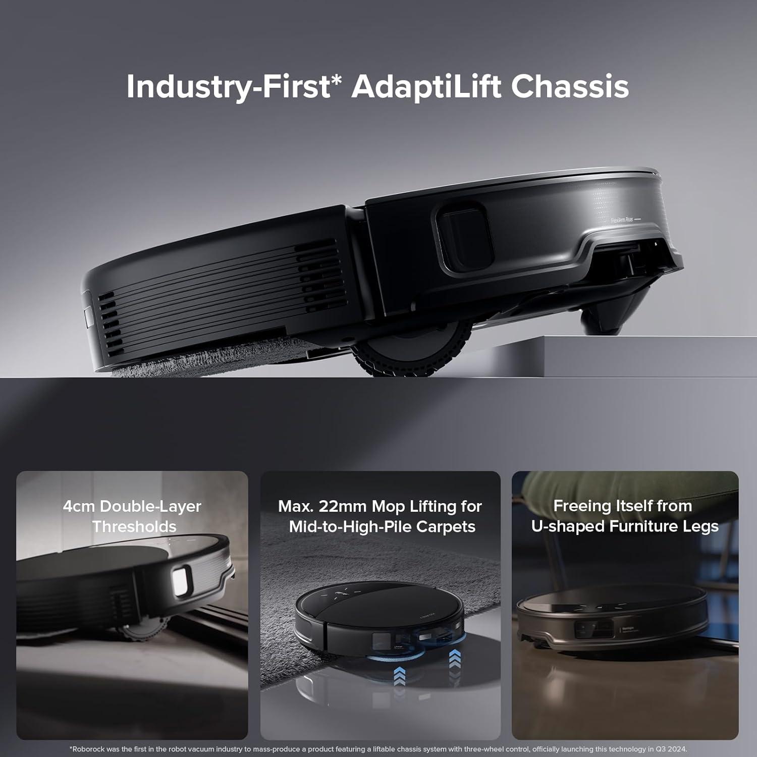 image:imageroborock Saros 10R Robot Vacuum and Mop 22000 Pa Suction ZeroTangling 314 Ultra Slim FlexiArm Riser Technology for Carpet amp Floor Corner amp Edge Cleaning SelfEmptying Hot Air Drying BlackSaros 10R