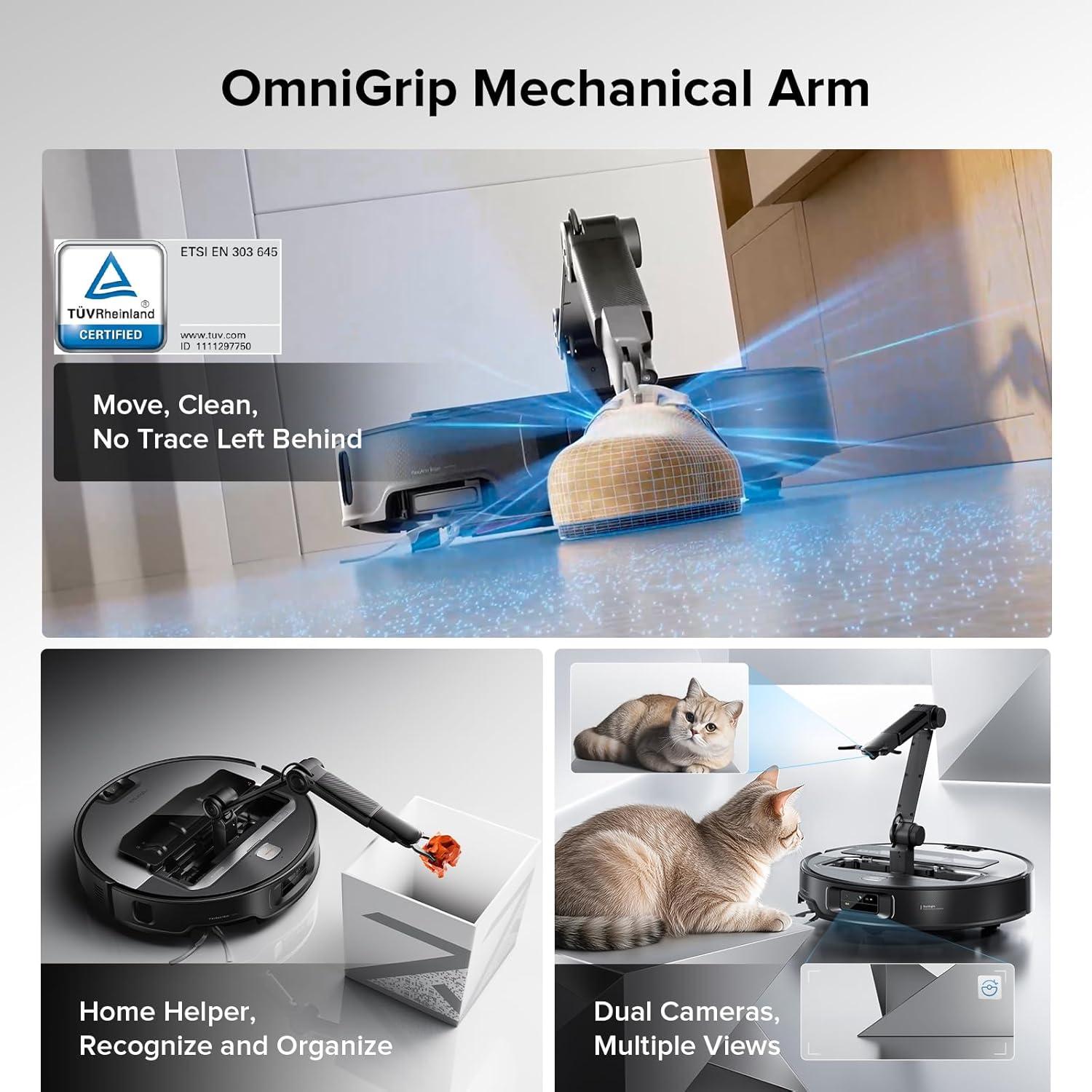 image:imageroborock Saros Z70 Robot Vacuum and Mop OmniGrip Arm AIPowered 22000Pa Suction 314 Ultra Slim FlexiArm Riser Technology AdaptiLift Chassis Obstacle Avoidance Auto Mop Washing amp DryingSaros Z70 Silver