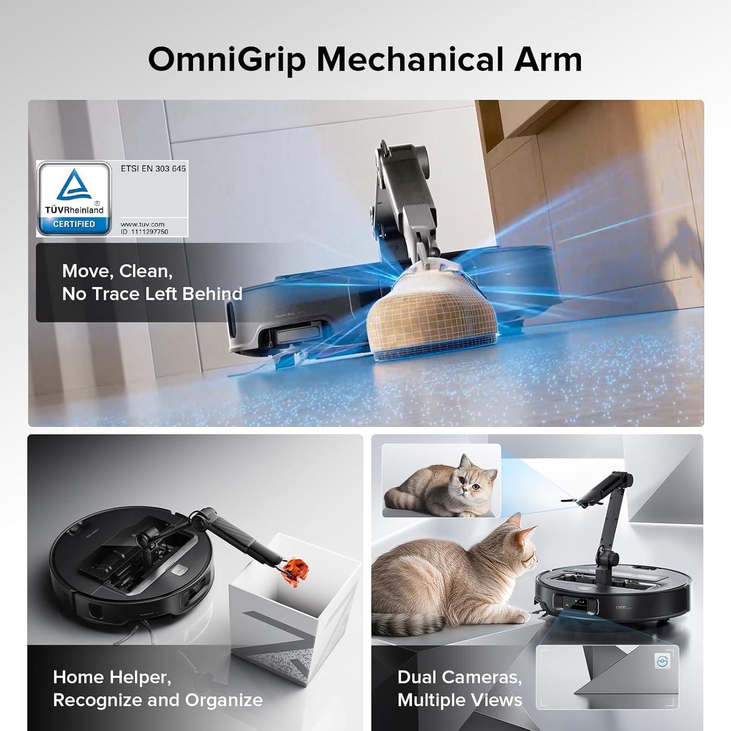 image:imageroborock Saros Z70 Robot Vacuum and Mop OmniGrip Arm AIPowered 22000Pa Suction 314 Ultra Slim FlexiArm Riser Technology AdaptiLift Chassis Obstacle Avoidance Auto Mop Washing amp DryingSaros Z70 Black