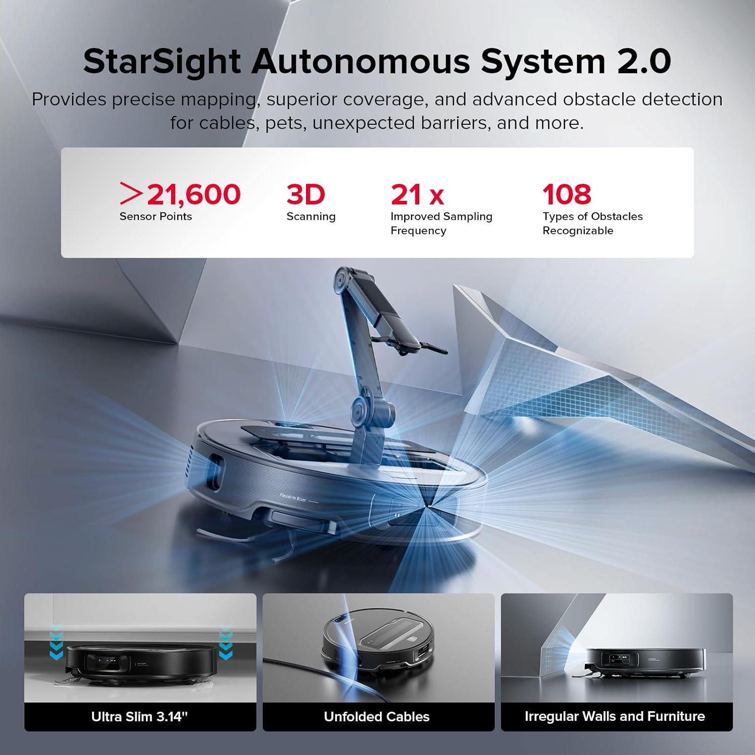 image:imageroborock Saros Z70 Robot Vacuum and Mop OmniGrip Arm AIPowered 22000Pa Suction 314 Ultra Slim FlexiArm Riser Technology AdaptiLift Chassis Obstacle Avoidance Auto Mop Washing amp DryingSaros Z70 Black