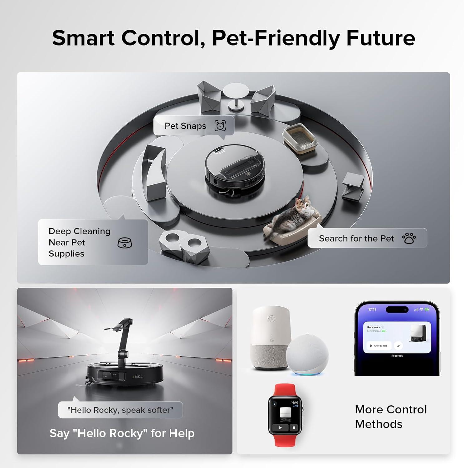 image:imageroborock Saros Z70 Robot Vacuum and Mop OmniGrip Arm AIPowered 22000Pa Suction 314 Ultra Slim FlexiArm Riser Technology AdaptiLift Chassis Obstacle Avoidance Auto Mop Washing amp DryingSaros Z70 Silver
