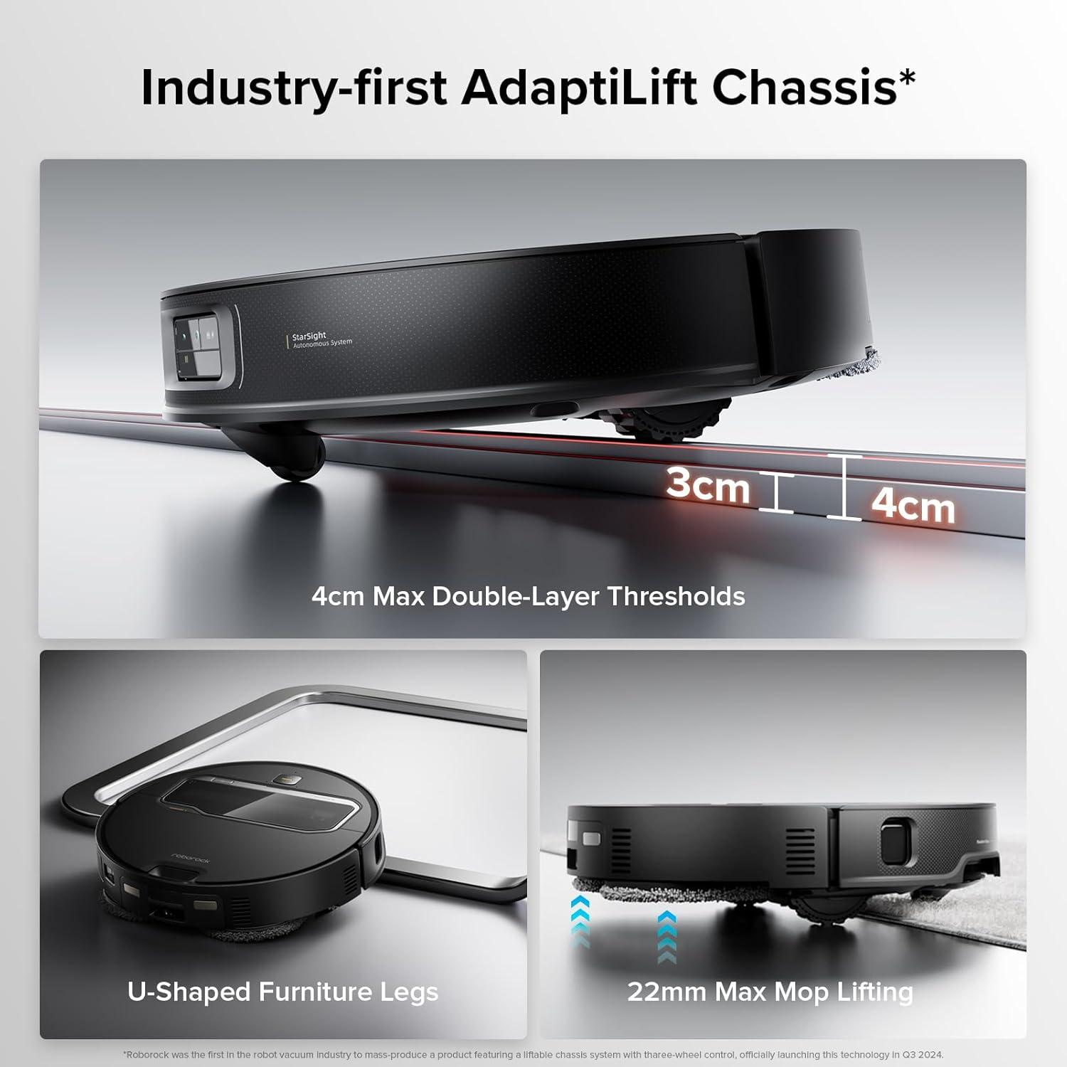 image:imageroborock Saros Z70 Robot Vacuum and Mop OmniGrip Arm AIPowered 22000Pa Suction 314 Ultra Slim FlexiArm Riser Technology AdaptiLift Chassis Obstacle Avoidance Auto Mop Washing amp DryingSaros Z70 Black