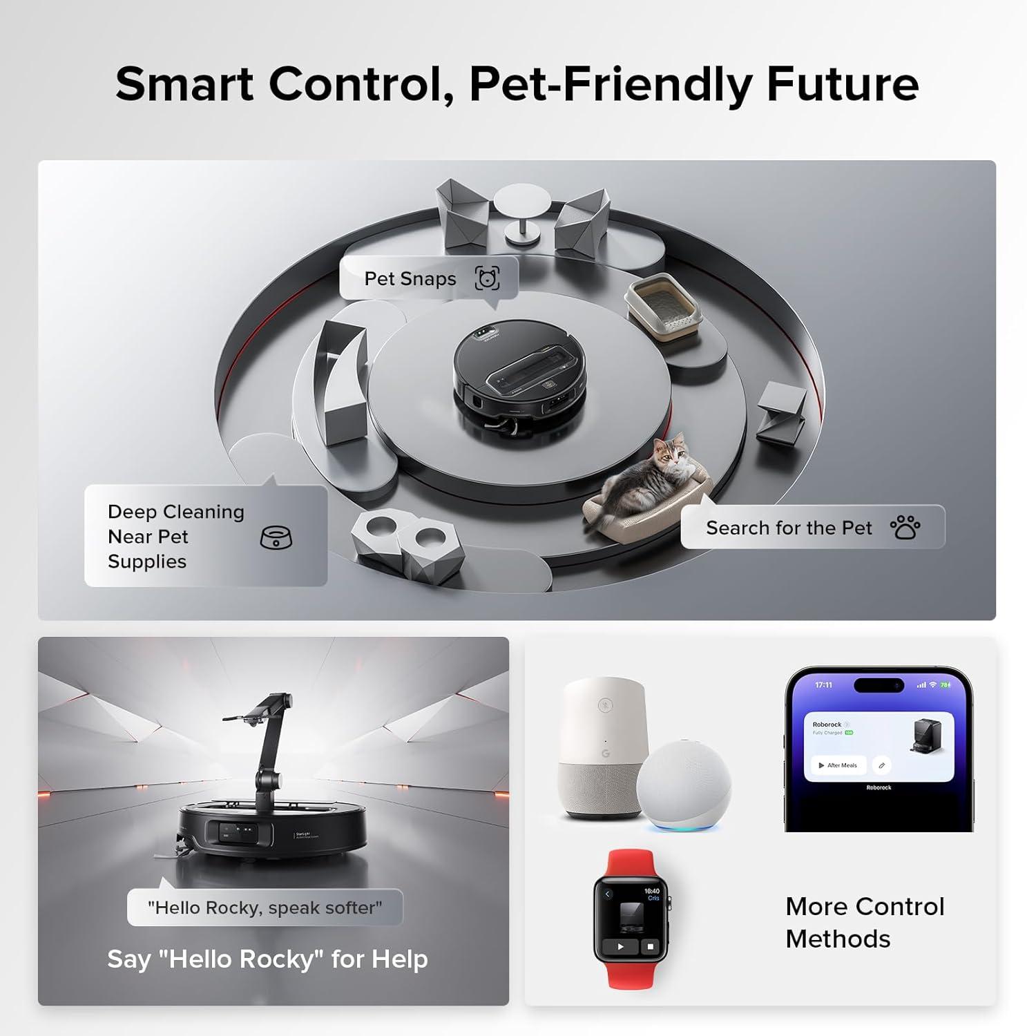 image:imageroborock Saros Z70 Robot Vacuum and Mop OmniGrip Arm AIPowered 22000Pa Suction 314 Ultra Slim FlexiArm Riser Technology AdaptiLift Chassis Obstacle Avoidance Auto Mop Washing amp DryingSaros Z70 Black