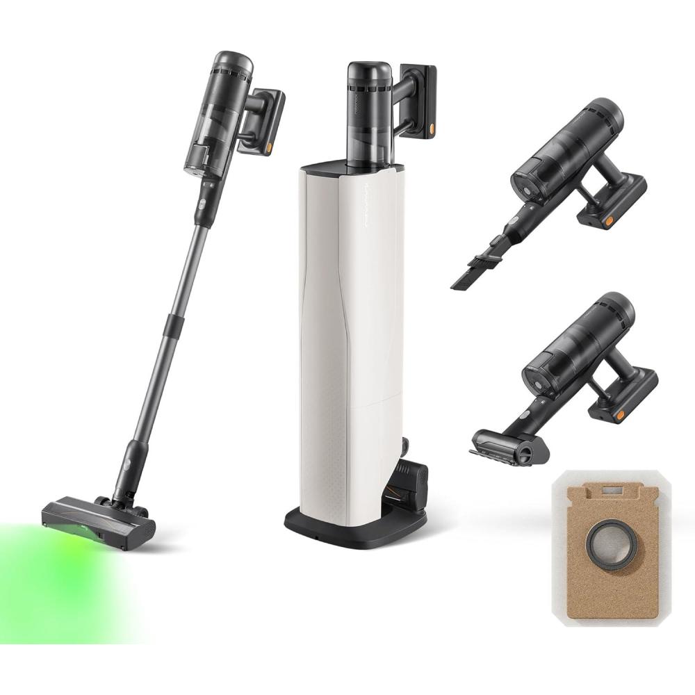 image:imageroborock H60 Hub Cordless Stick Vacuum Cleaner with AutoEmpty Dock 115AW Suction for Carpets and Hard Floors Vacuum Cleaners with 60Min Runtime AntiTangle Brush 140 Green LED Dust DetectionH60 Hub Ultra Upgraded