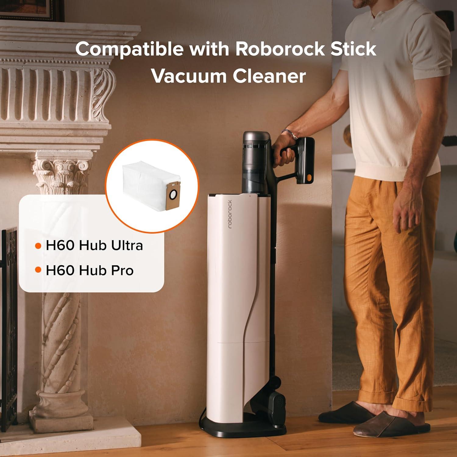 image:imageroborock 12 Packs Disposable Dust Bags for H60 Hub Ultra and H60 Hub Pro Cordless Vacuum Cleaner with AutoEmpty Dock Stick Vacuum Cleaner for Home and Pet Hair AntiTangle Brush LED Dust Detection