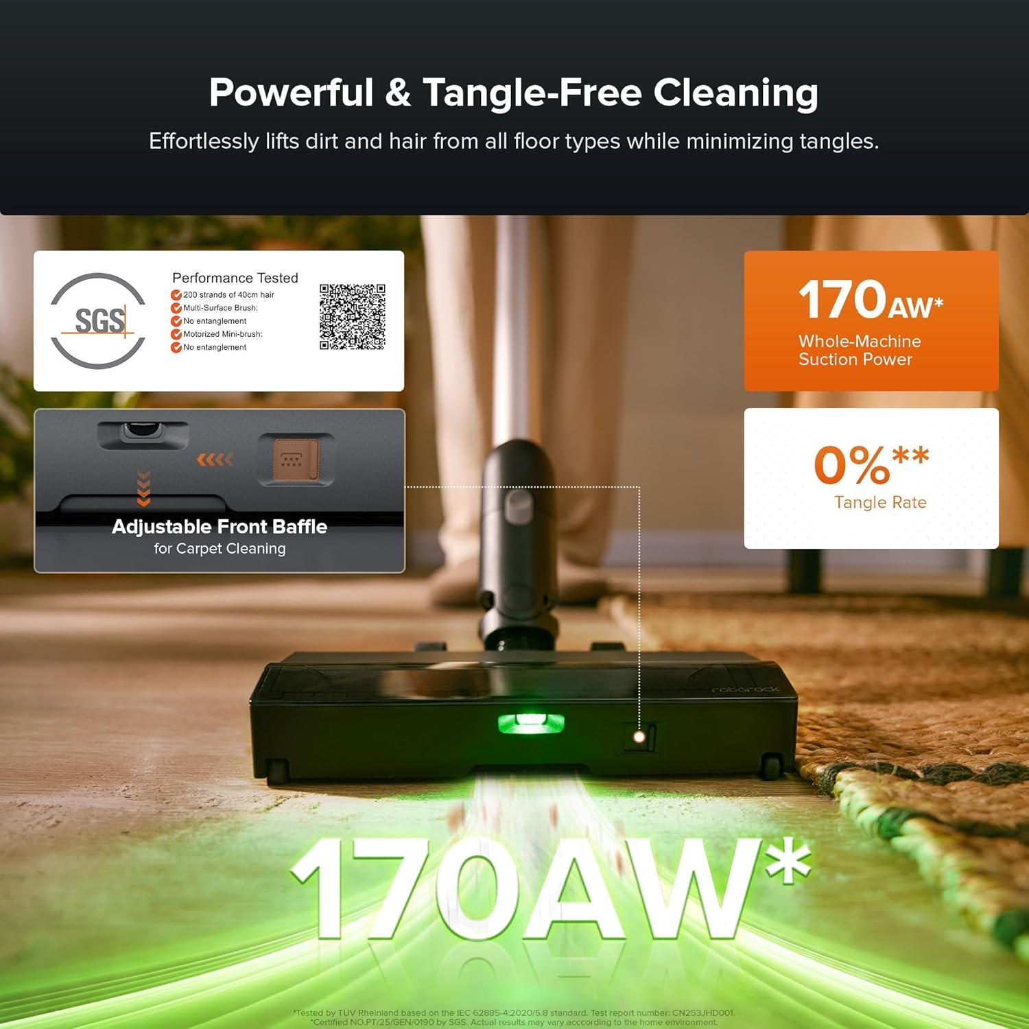 image:imageroborock H60 Hub Cordless Stick Vacuum Cleaner with AutoEmpty Dock 115AW Suction for Carpets and Hard Floors Vacuum Cleaners with 60Min Runtime AntiTangle Brush 140 Green LED Dust DetectionH60 Hub Pro