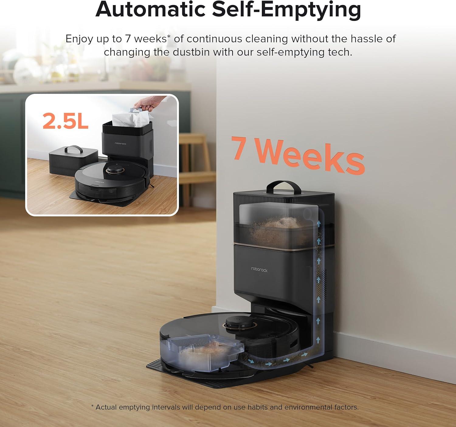 image:imageroborock Q8 Max Robot Vacuum and Mop SelfEmptying Reactive Tech Obstacle Avoidance 5500 Pa Suction Black RenewedBlack