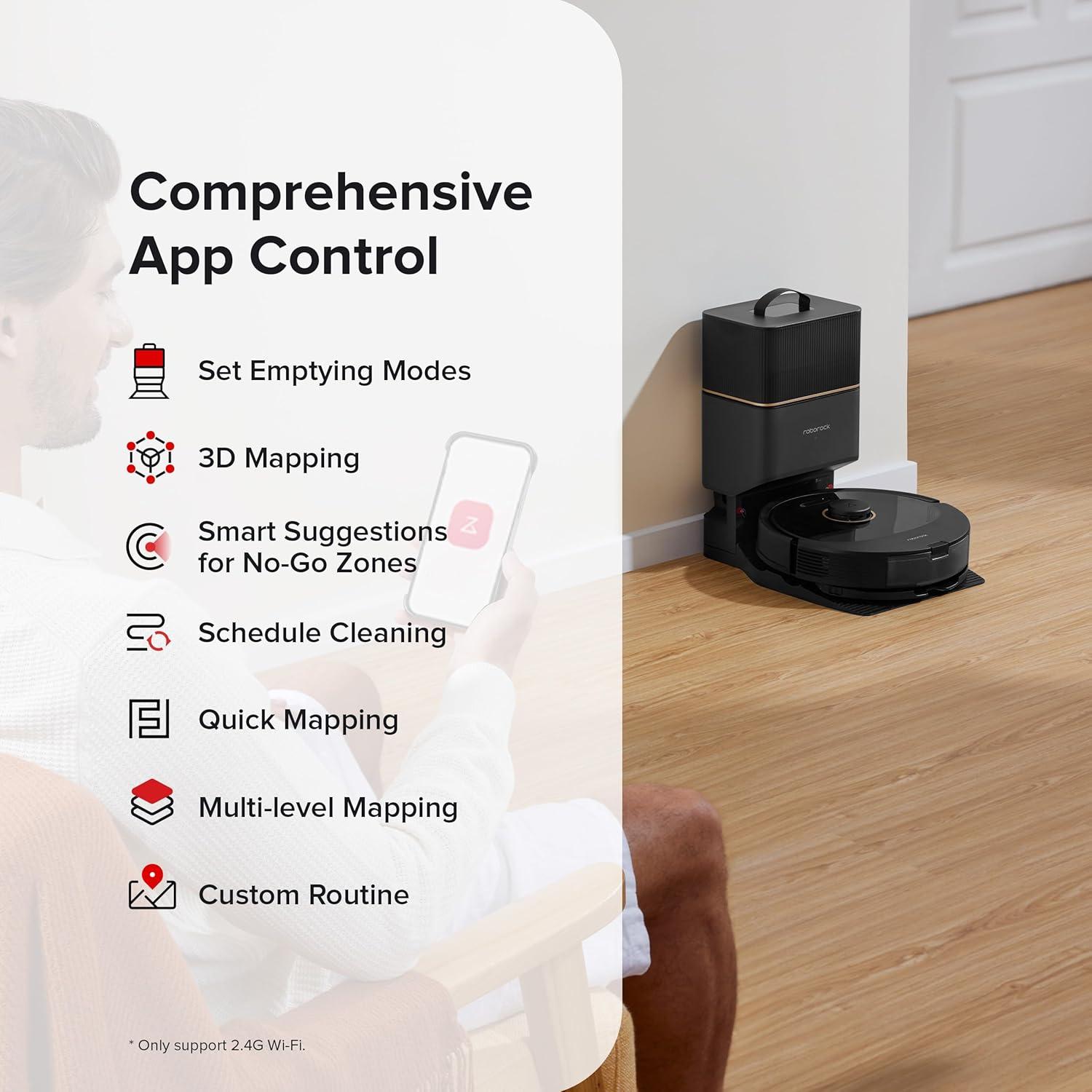 image:imageroborock Q8 Max Robot Vacuum and Mop SelfEmptying Reactive Tech Obstacle Avoidance 5500 Pa Suction Black RenewedBlack