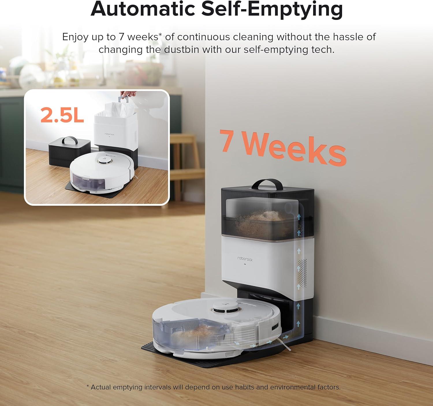 image:imageroborock Q8 Max Robot Vacuum and Mop SelfEmptying Reactive Tech Obstacle Avoidance 5500 Pa Suction Black RenewedWhite