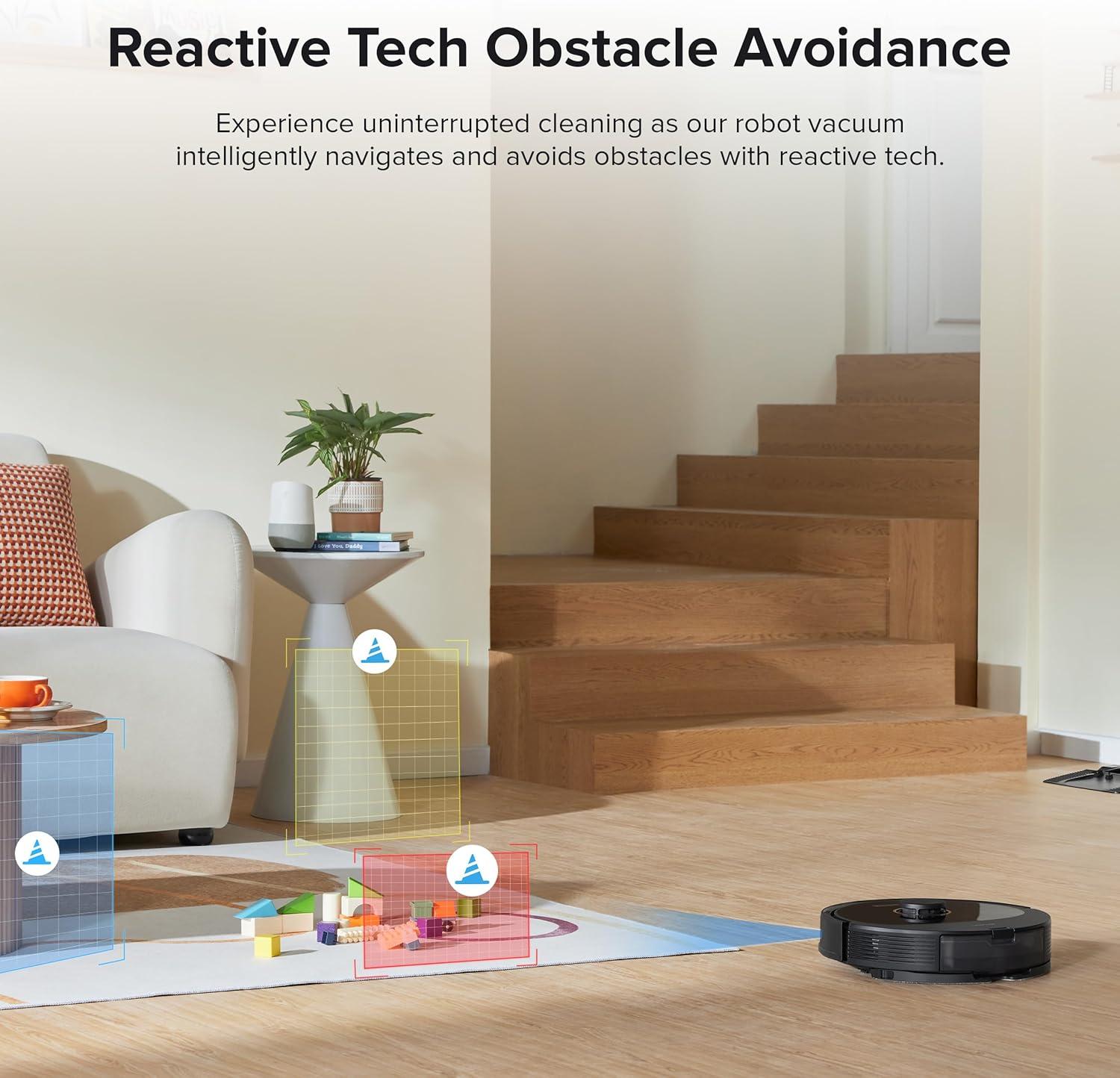 image:imageroborock Q8 Max Robot Vacuum and Mop SelfEmptying Reactive Tech Obstacle Avoidance 5500 Pa Suction White RenewedBlack
