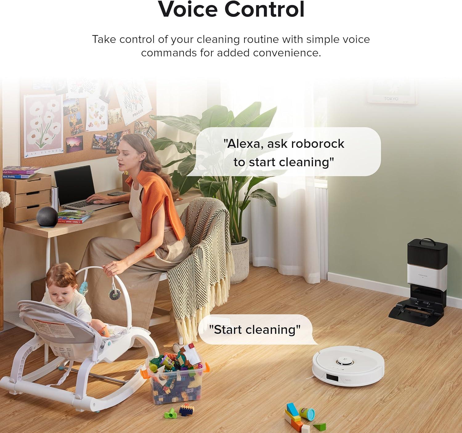image:imageroborock Q8 Max Robot Vacuum and Mop SelfEmptying Reactive Tech Obstacle Avoidance 5500 Pa Suction White RenewedWhite