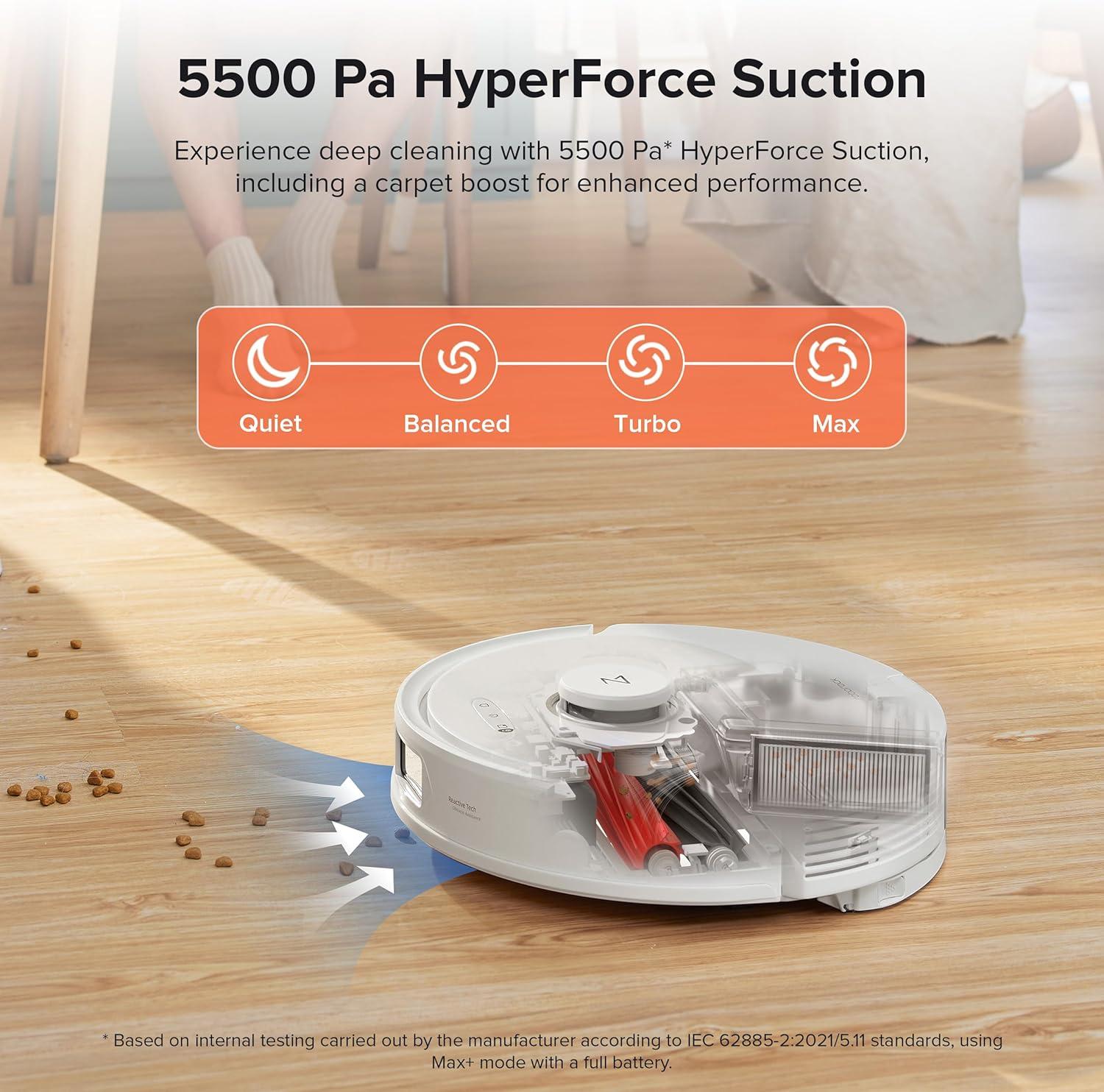 image:imageroborock Q8 Max Robot Vacuum and Mop SelfEmptying Reactive Tech Obstacle Avoidance 5500 Pa Suction White RenewedWhite
