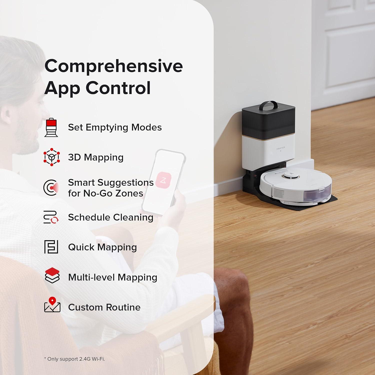 image:imageroborock Q8 Max Robot Vacuum and Mop SelfEmptying Reactive Tech Obstacle Avoidance 5500 Pa Suction White RenewedWhite