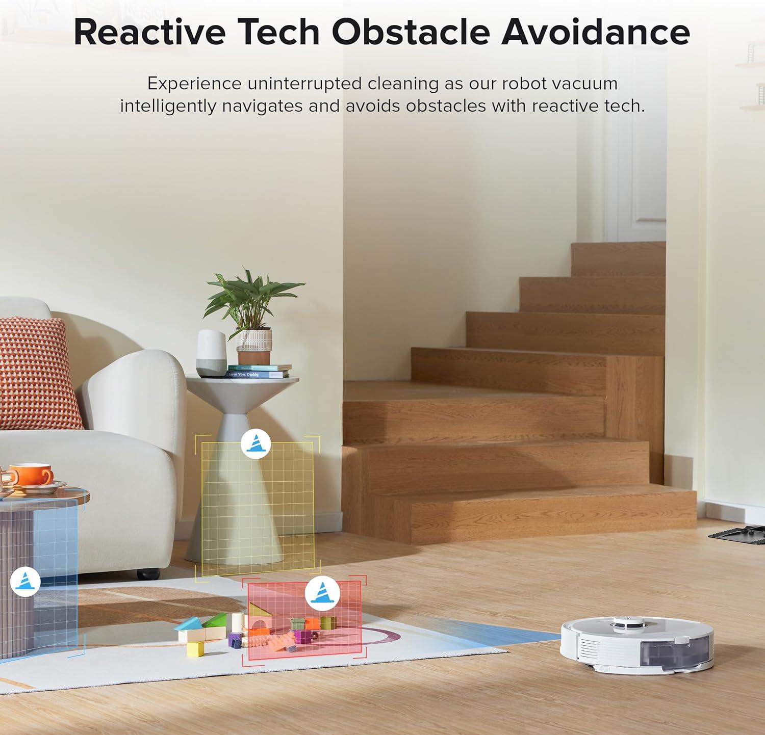 image:imageroborock Q8 Max Robot Vacuum and Mop SelfEmptying Reactive Tech Obstacle Avoidance 5500 Pa Suction White RenewedWhite