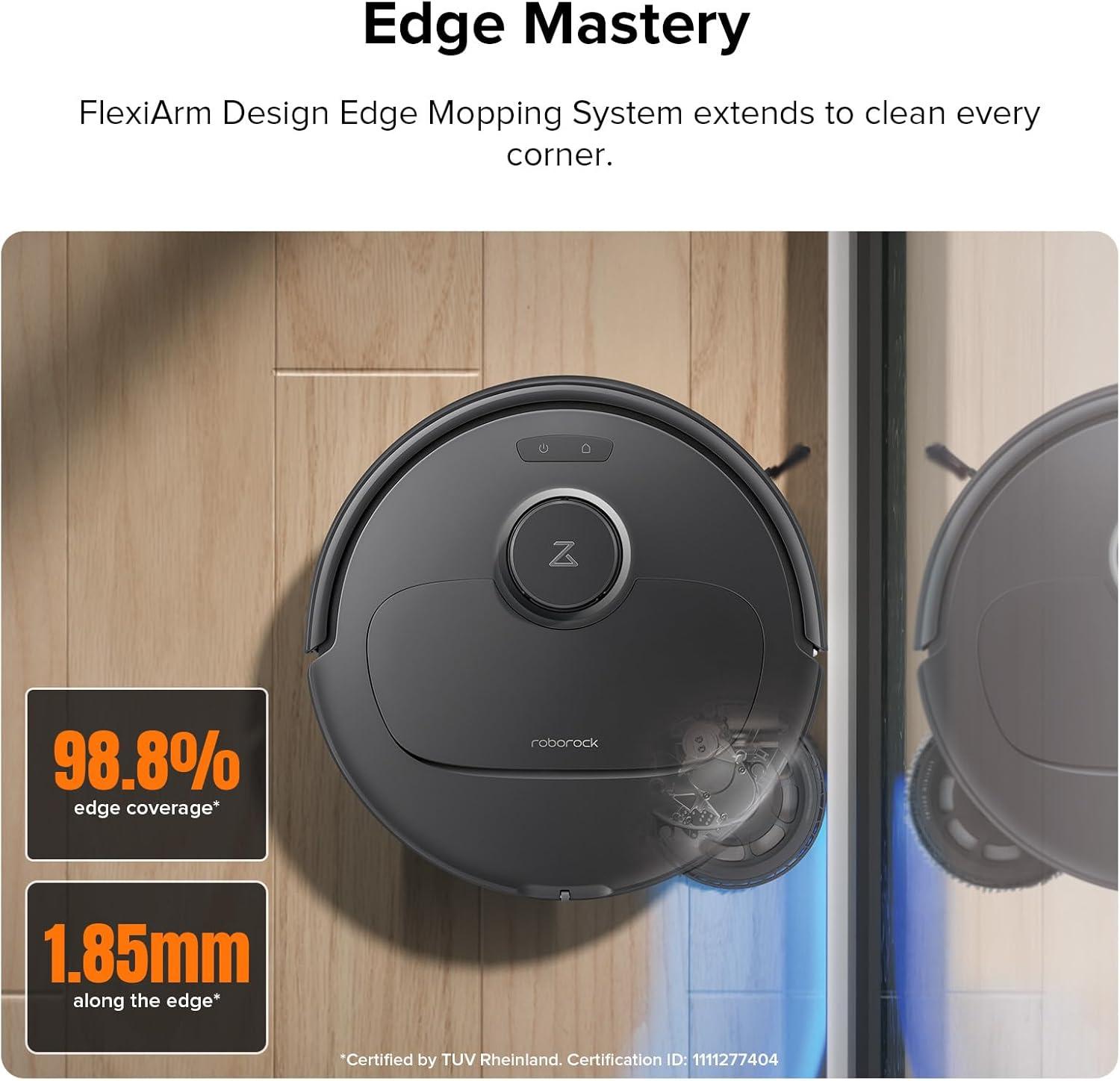 image:imageroborock Qrevo Plus Robot Vacuum and Mop with FlexiArm Design Edge Mopping Auto Mop Washing amp Drying Reactive Tech Obstacle Avoidance 7000 Pa Suction Black RenewedBlack