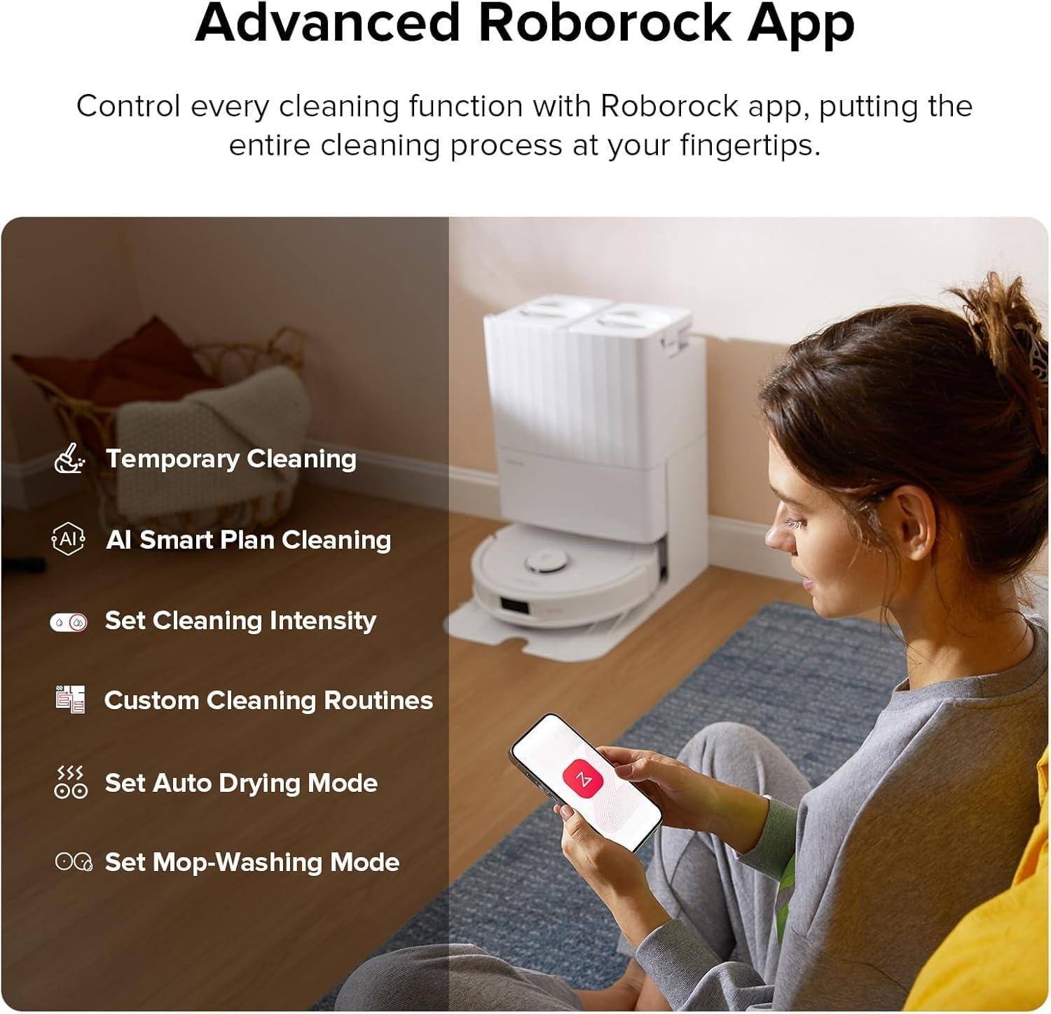 image:imageroborock Qrevo Plus Robot Vacuum and Mop with FlexiArm Design Edge Mopping Auto Mop Washing amp Drying Reactive Tech Obstacle Avoidance 7000 Pa Suction Black RenewedWhite