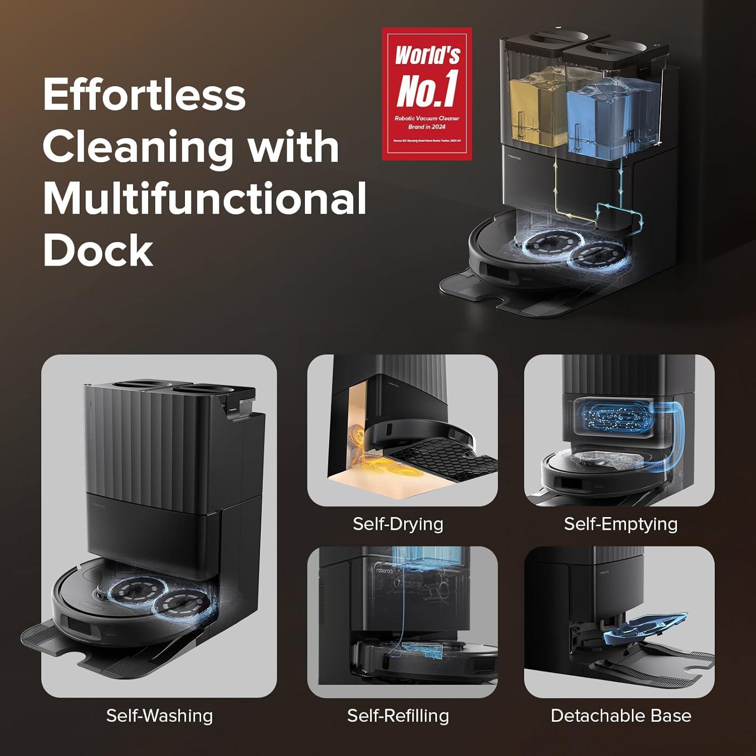 image:imageroborock Qrevo S Robot Vacuum and Mop SelfDrying Auto Mop Washing 7000Pa Suction SelfEmptying amp Refilling 10mm Mop Lifting Black RenewedBlack