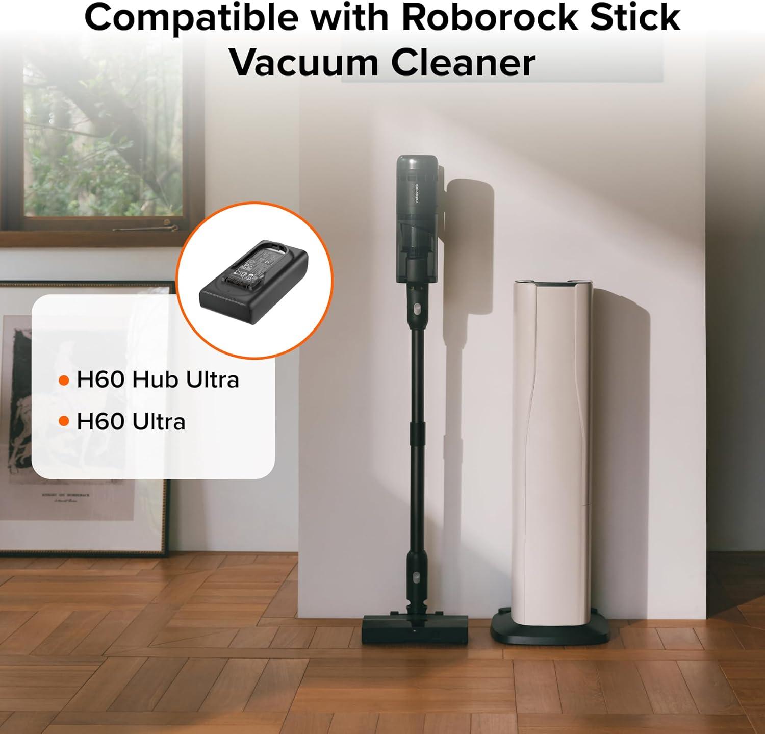 image:imageroborock Rechargeable Battery Pack for H60 Hub Ultra and H60 Ultra Cordless Vacuum Cleaner Stick Vacuum Cleaner for Home and Pet Hair AntiTangle Brush LED Dust Detection