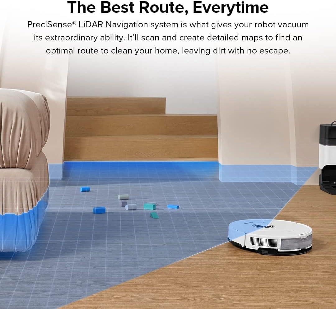 image:imageroborock S8 Robot Vacuum Sonic Mop with SelfEmpty Dock Stores up to 60Days of Dust Auto Lifting Mop Ultrasonic Carpet Detection 6000Pa Suction White RenewedS80
