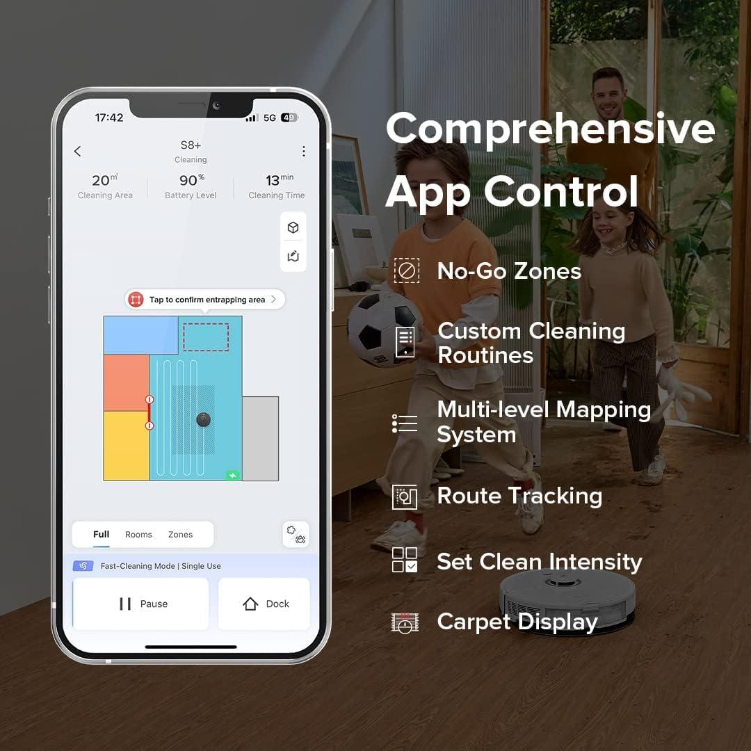 image:imageroborock S8 Robot Vacuum Sonic Mop with SelfEmpty Dock Stores up to 60Days of Dust Auto Lifting Mop Ultrasonic Carpet Detection 6000Pa Suction White RenewedS80