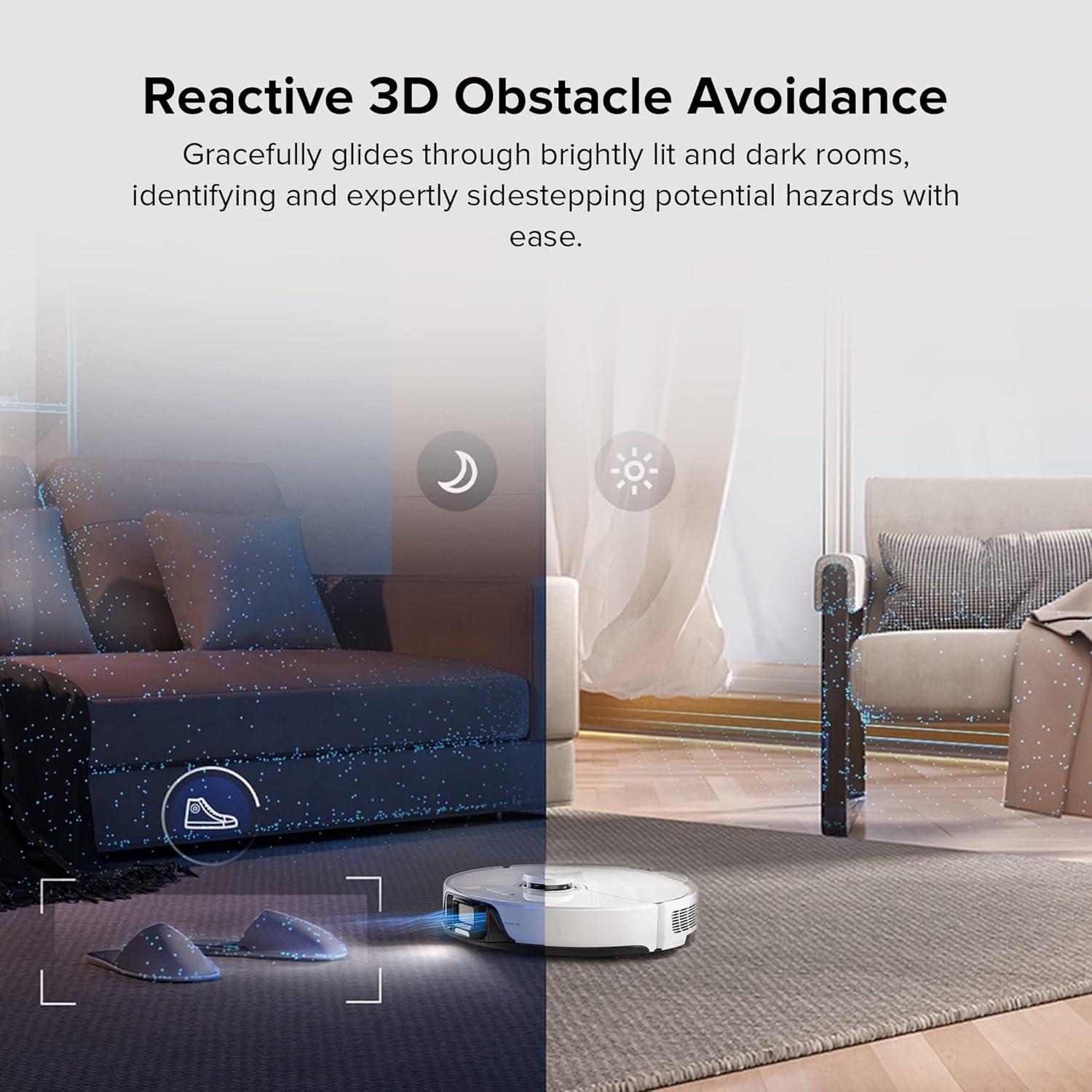 image:imageroborock S8 Robot Vacuum and Mop Cleaner DuoRoller Brush 6000Pa Suction ReactiveAI 20 Obstacle Avoidance Sonic Mopping Auto Lifting Mop Works with Alexa Perfect for Pet Hair White Renewed