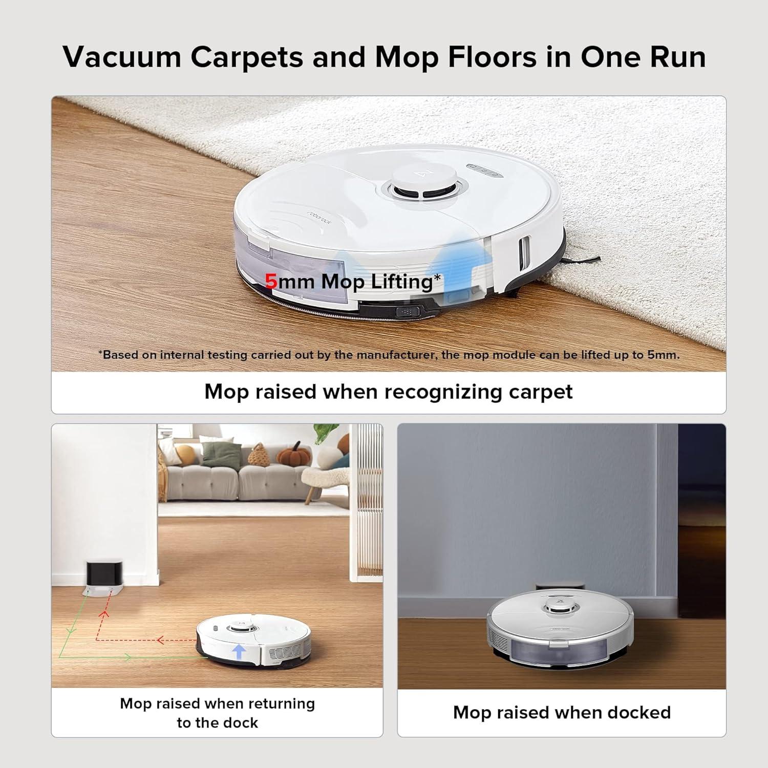 image:imageroborock S8 Robot Vacuum and Mop Cleaner DuoRoller Brush 6000Pa Suction ReactiveAI 20 Obstacle Avoidance Sonic Mopping Auto Lifting Mop Works with Alexa Perfect for Pet Hair White Renewed
