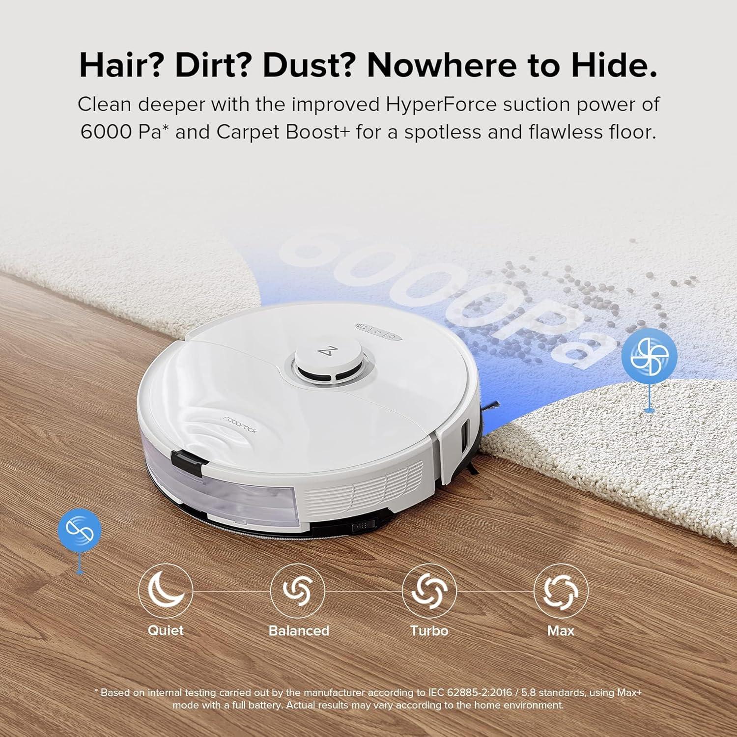 image:imageroborock S8 Robot Vacuum and Mop Cleaner DuoRoller Brush 6000Pa Suction ReactiveAI 20 Obstacle Avoidance Sonic Mopping Auto Lifting Mop Works with Alexa Perfect for Pet Hair White Renewed