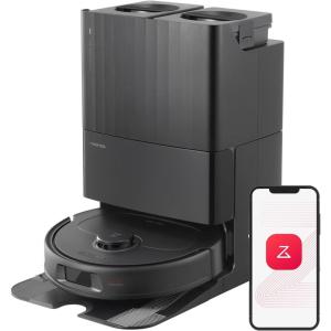 roborock Qrevo Plus Robot Vacuum and Mop with FlexiArm Design Edge Mopping, Auto Mop Washing & Drying, Reactive Tech Obstacle Avoidance, 7,000 Pa Suction, Black (Renewed)(Black)