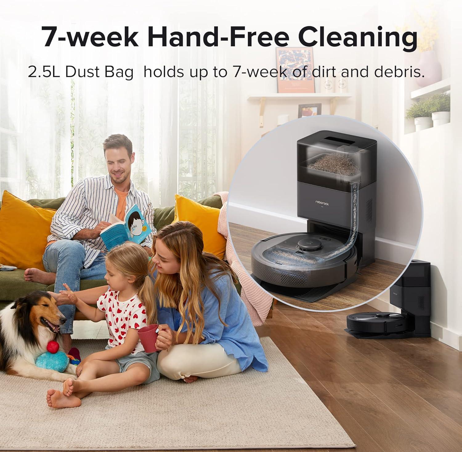 image:imageroborock Q5 Robot Vacuum with SelfEmpty Dock HandsFree Cleaning for up to 7 Weeks 2700Pa Max Suction 180mins Max RunTime Compatible with Alexa Perfect for Hard Floors Carpets and Pet Hair