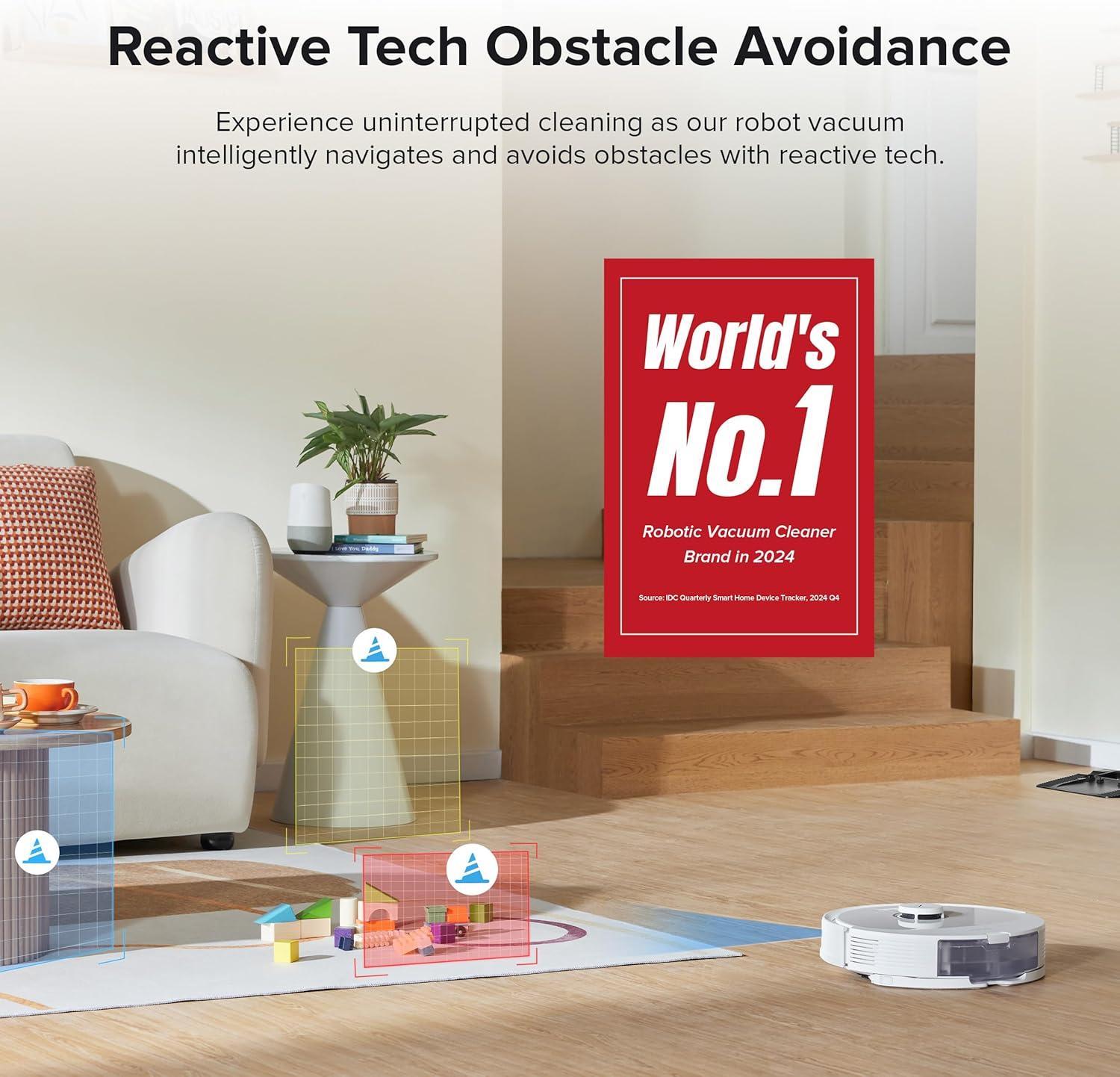 image:imageroborock Q8 Max Robot Vacuum and Mop SelfEmptying HandsFree Cleaning for up to 7 Weeks Reactive Tech Obstacle Avoidance 5500 Pa Suction DuoRoller Brush APPControlled Mopping White