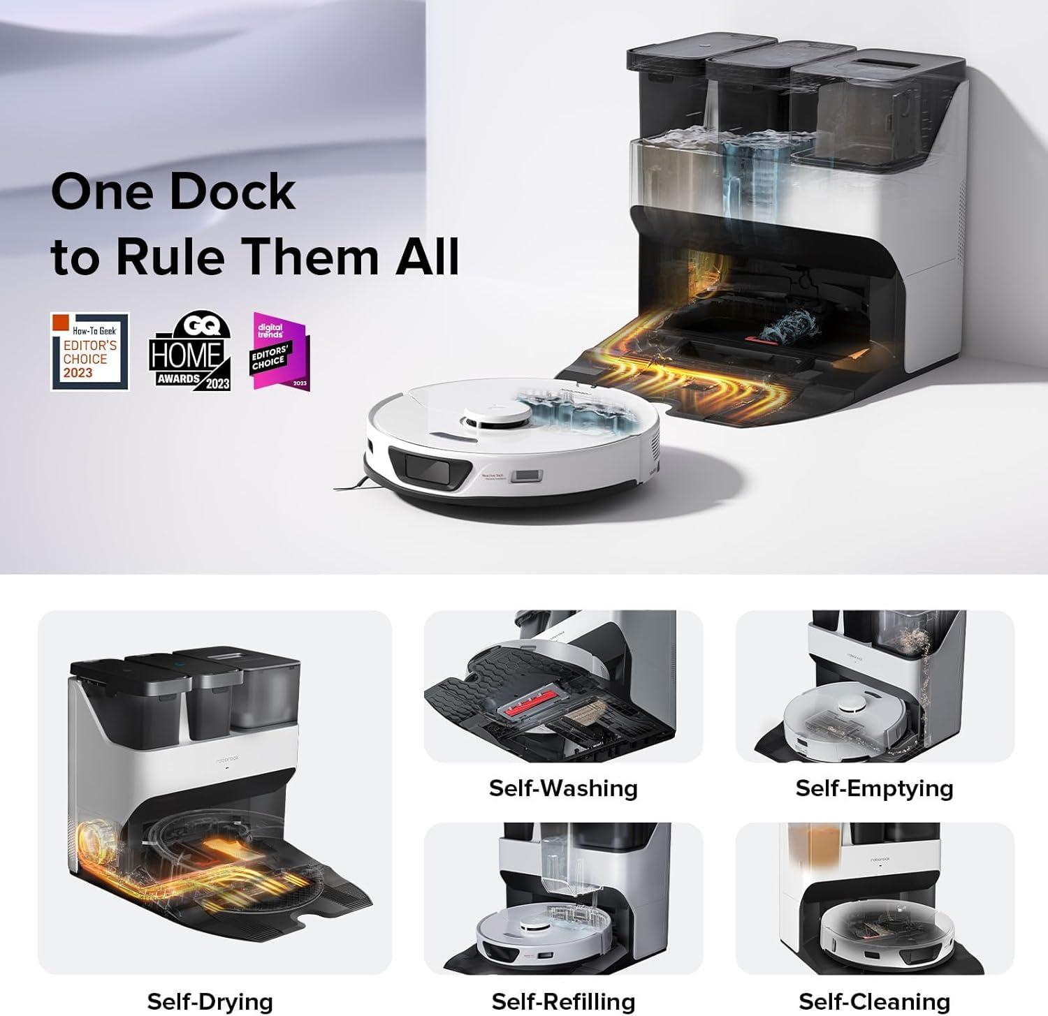 image:imageroborock S7 Max Ultra Robot Vacuum and Mop Combo Auto Mop Drying Auto Mop Washing SelfEmptying SelfRefilling 5500Pa Suction Reactive Tech Obstacle Avoidance White RenewedS7MaxUltraWhite