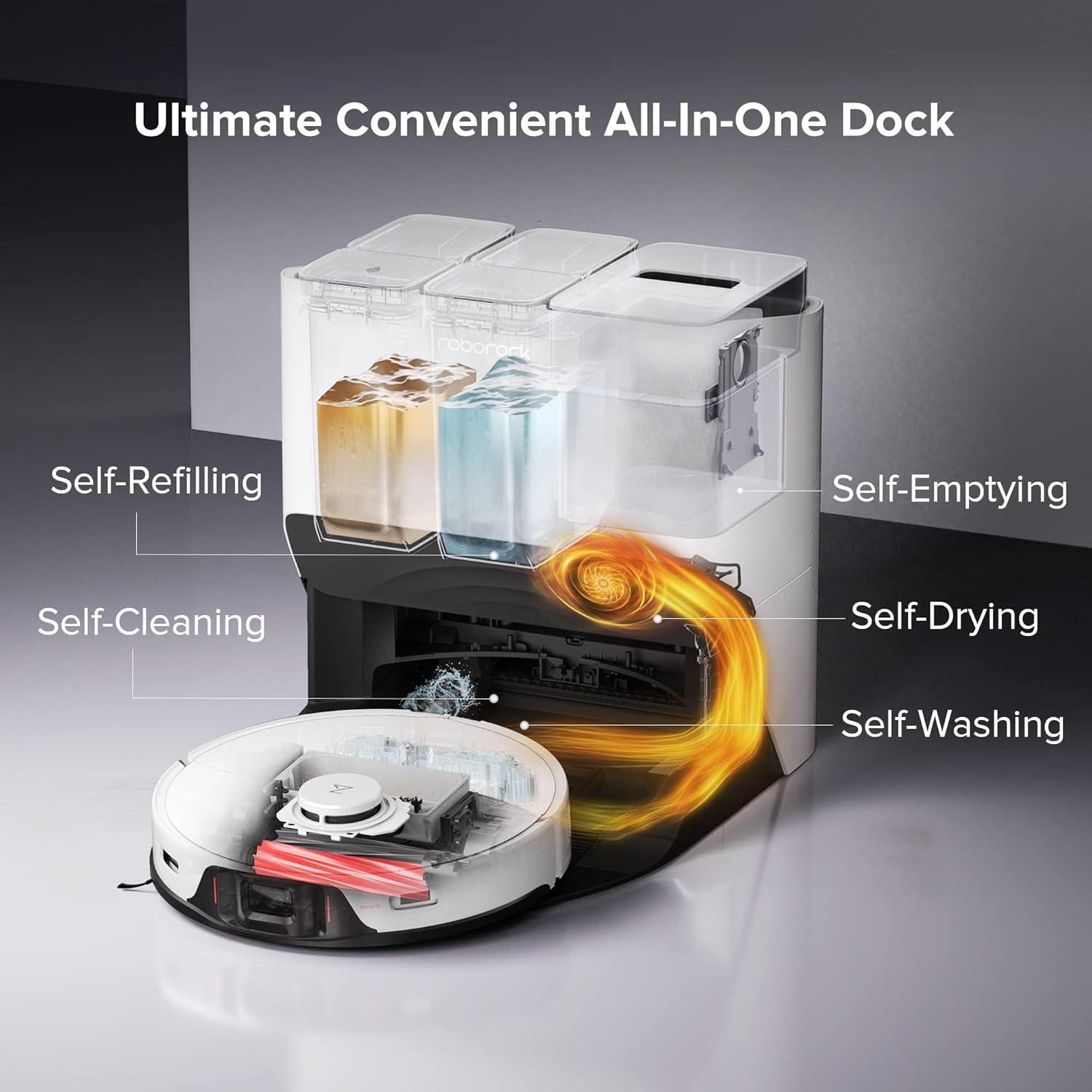 image:imageroborock S7 Max Ultra Robot Vacuum and Mop Combo Auto Mop Drying Auto Mop Washing SelfEmptying SelfRefilling 5500Pa Suction Reactive Tech Obstacle Avoidance White RenewedS8ProUltraWhite
