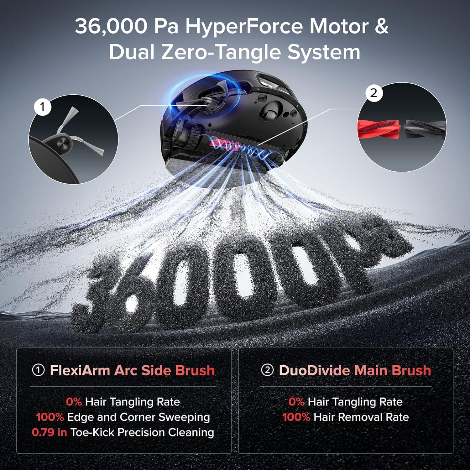 image:imageroborock Saros 20 Sonic Robot Vacuum and Mop 36000Pa Suction 346 in DoubleLayer Threshold Reactive AI 30 Obstacle Recognition 212F Hot Water Wash ZeroTangling 314 Ultra Slim BlackBlack