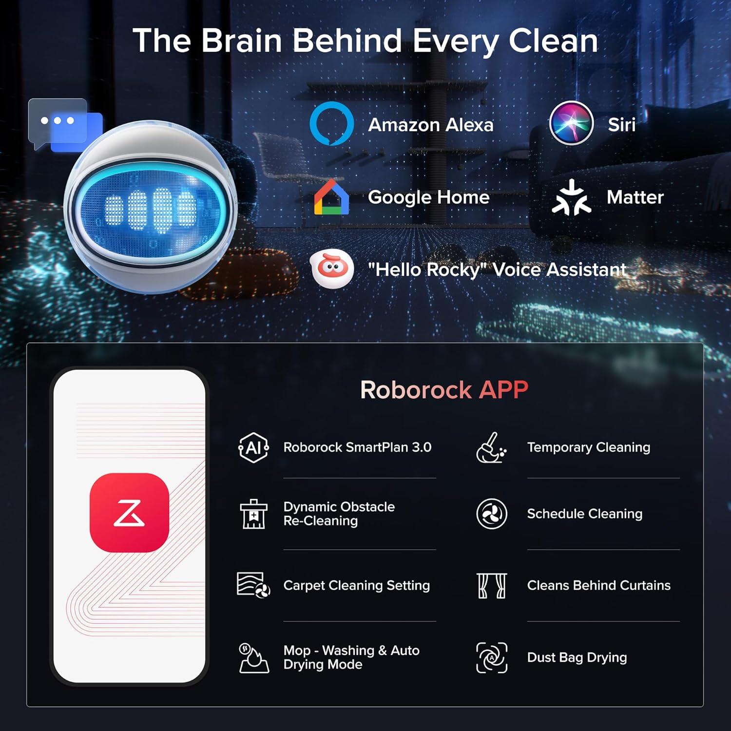 image:imageroborock Saros 20 Sonic Robot Vacuum and Mop 36000Pa Suction 346 in DoubleLayer Threshold Reactive AI 30 Obstacle Recognition 212F Hot Water Wash ZeroTangling 314 Ultra Slim BlackBlack