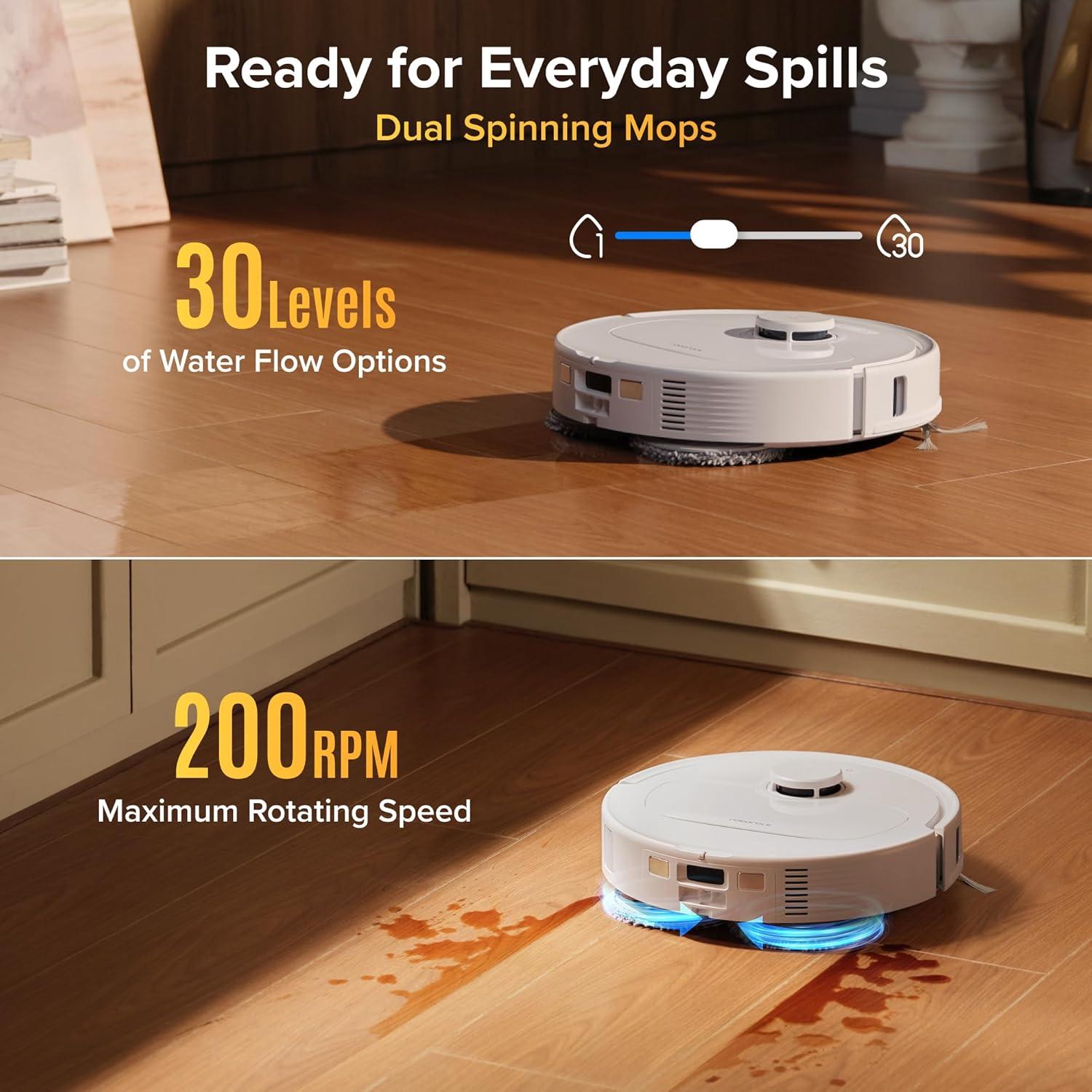 image:imageroborock Qrevo S Pro Robot Vacuum and Mop 18500Pa Suction Multifunctional Dock with 167 Mop SelfCleaning Smart Obstacle Avoidance AntiTangle Brush Liftable Spinning Mop BlackWhite