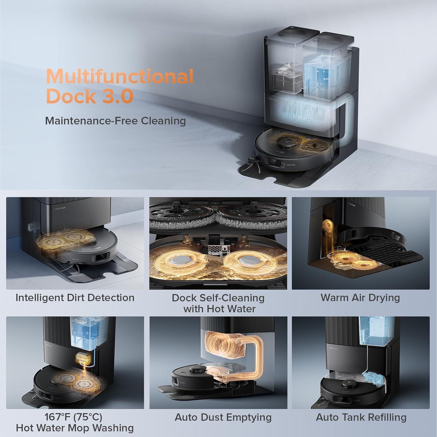 image:imageRoborock Qrevo Edge S5A Robot Vacuum and Mop 18500Pa ZeroTangling FlexiArm Side Brush Hot Water Mop Washing amp SelfCleaning Warm Air Drying SelfEmptying Black Renewed