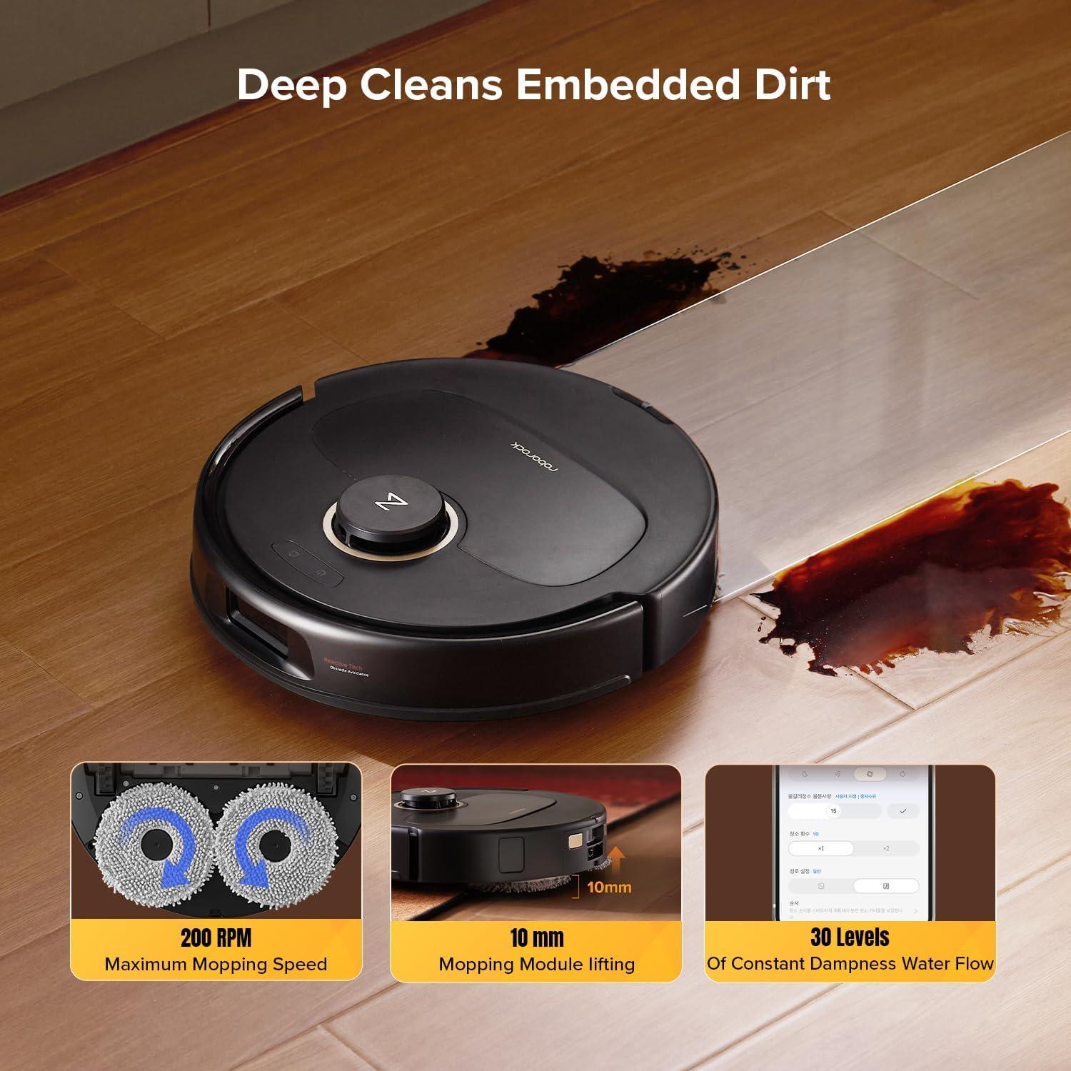 image:imageroborock Qrevo S5V Robot Vacuum and Mop FlexiArm Edge Mopping 12000Pa Suction Dual ZeroTangle System Smart Obstacle Avoidance 10mm Mop Lifting Auto Mop WashingampDrying RenewedQrevo S5V