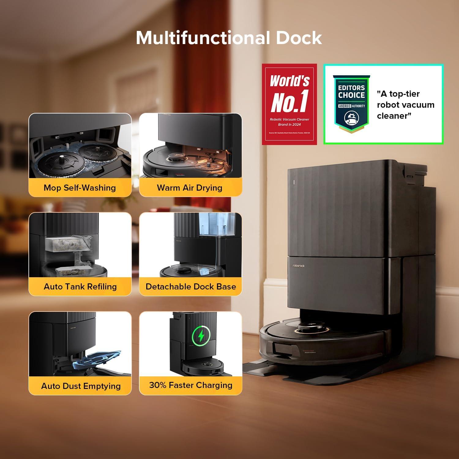 image:imageroborock Qrevo S5V Robot Vacuum and Mop FlexiArm Edge Mopping 12000Pa Suction Dual ZeroTangle System Smart Obstacle Avoidance 10mm Mop Lifting Auto Mop WashingampDrying RenewedQrevo S5V
