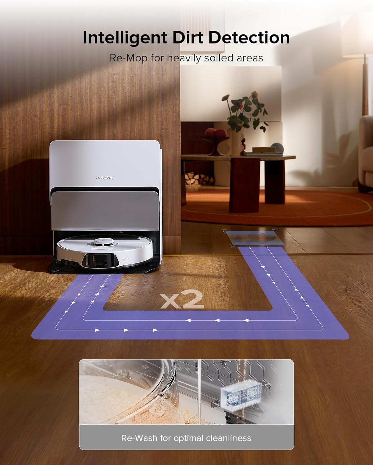 image:imageroborock S8 Max Ultra Robot Vacuum and Mop Auto Mop WashingampDrying Dirt Detection SelfEmptying 8000Pa Suction 20mm Mop Lifting White RenewedWhite