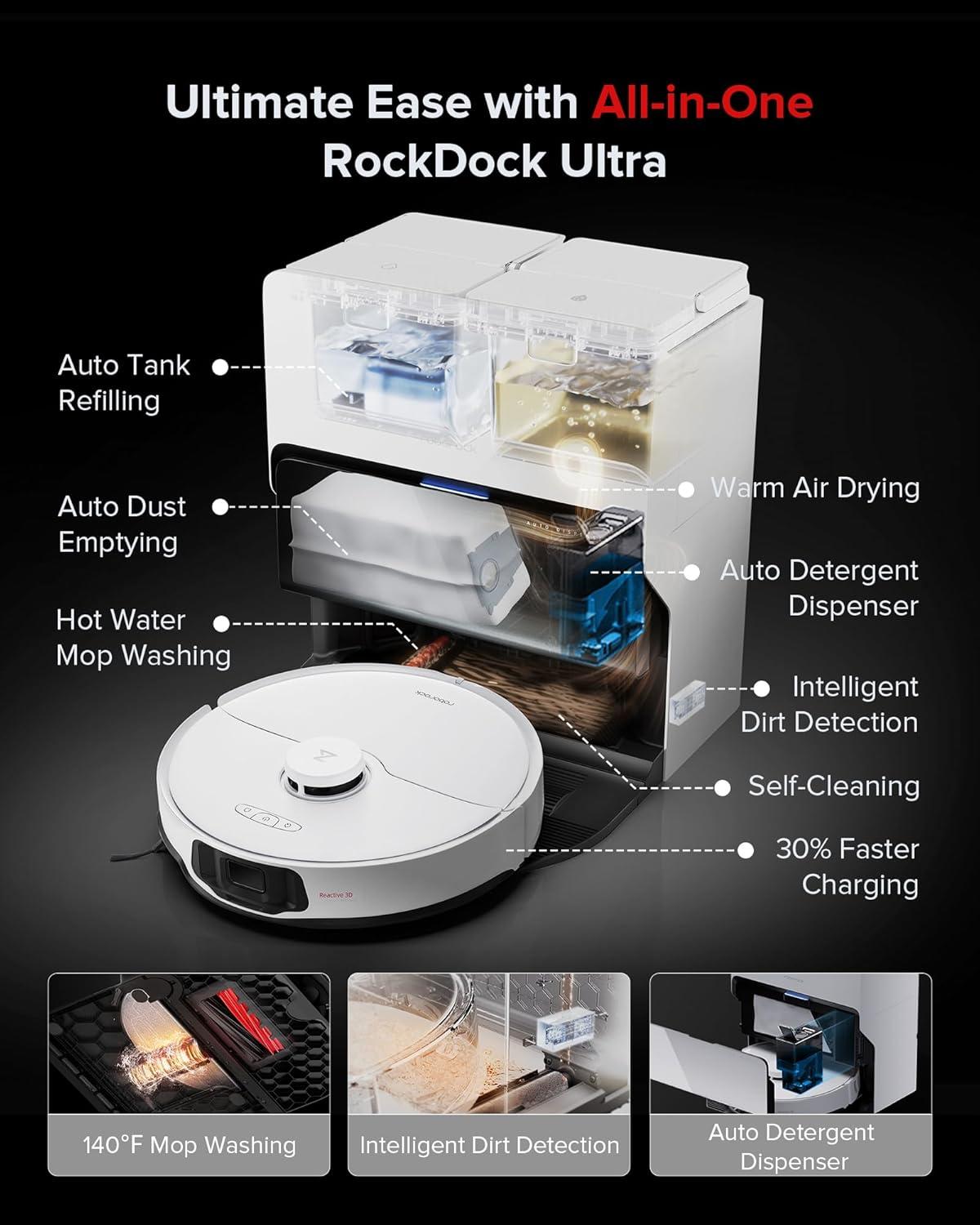 image:imageroborock S8 Max Ultra Robot Vacuum and Mop Auto Mop WashingampDrying Dirt Detection SelfEmptying 8000Pa Suction 20mm Mop Lifting White RenewedWhite