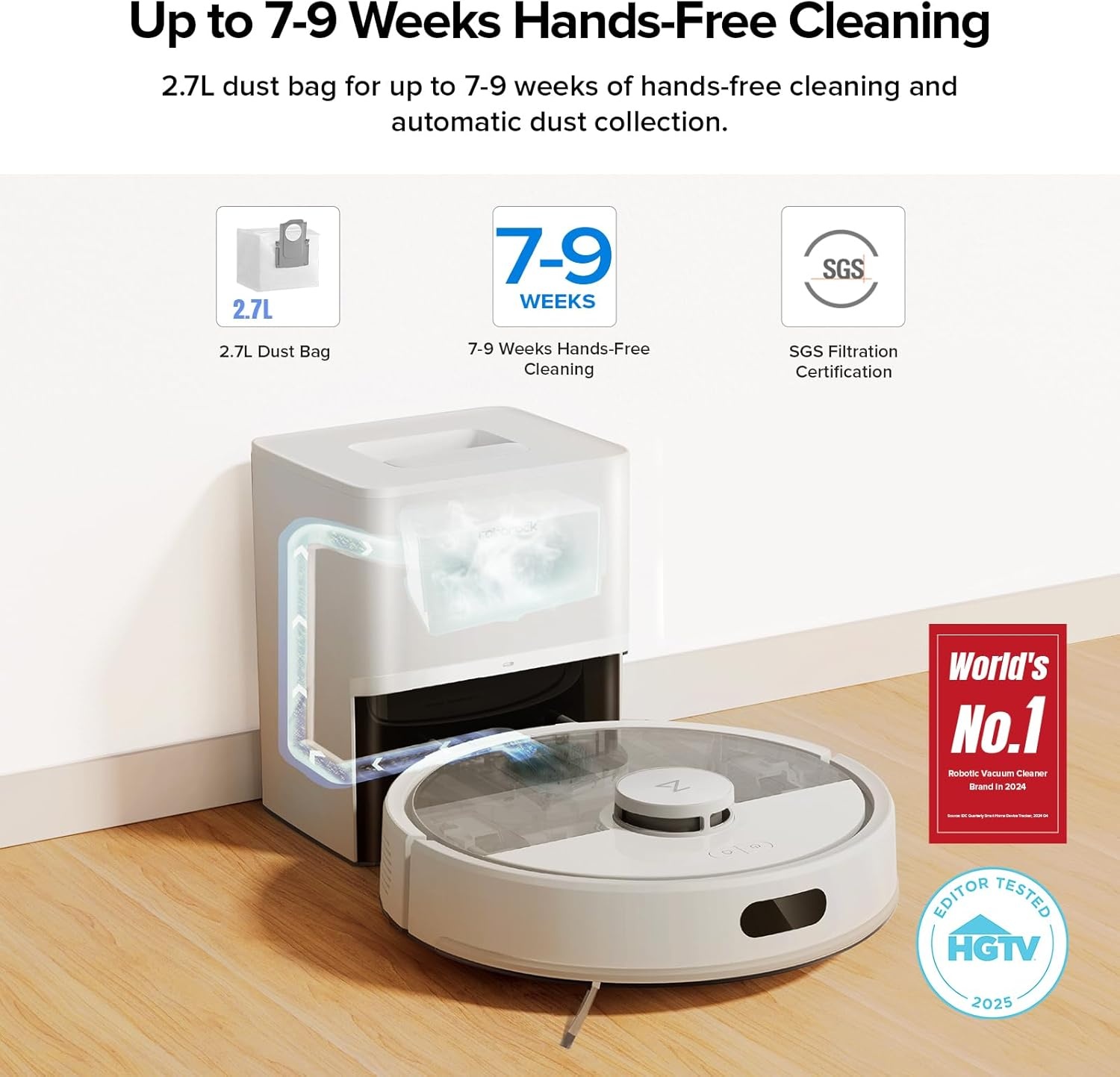 image:imageroborock Q7 Max Robot Vacuum and Mop with AutoEmpty Dock Pure HandsFree Cleaning for up to 7 Weeks APPControlled Mopping 4200Pa Suction NoMopampNoGo Zones 180mins RuntimeRenewedWhite01